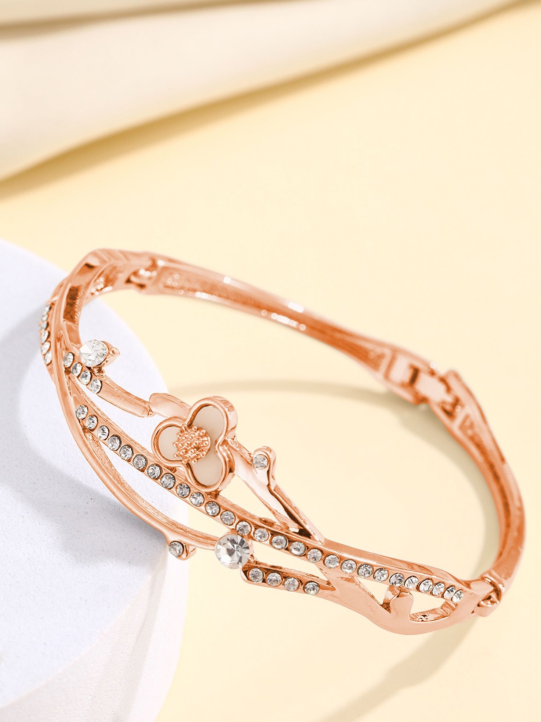 

Shining Diva Fashion Rose Gold-Plated Crystals Studded Bangle-Style Bracelet