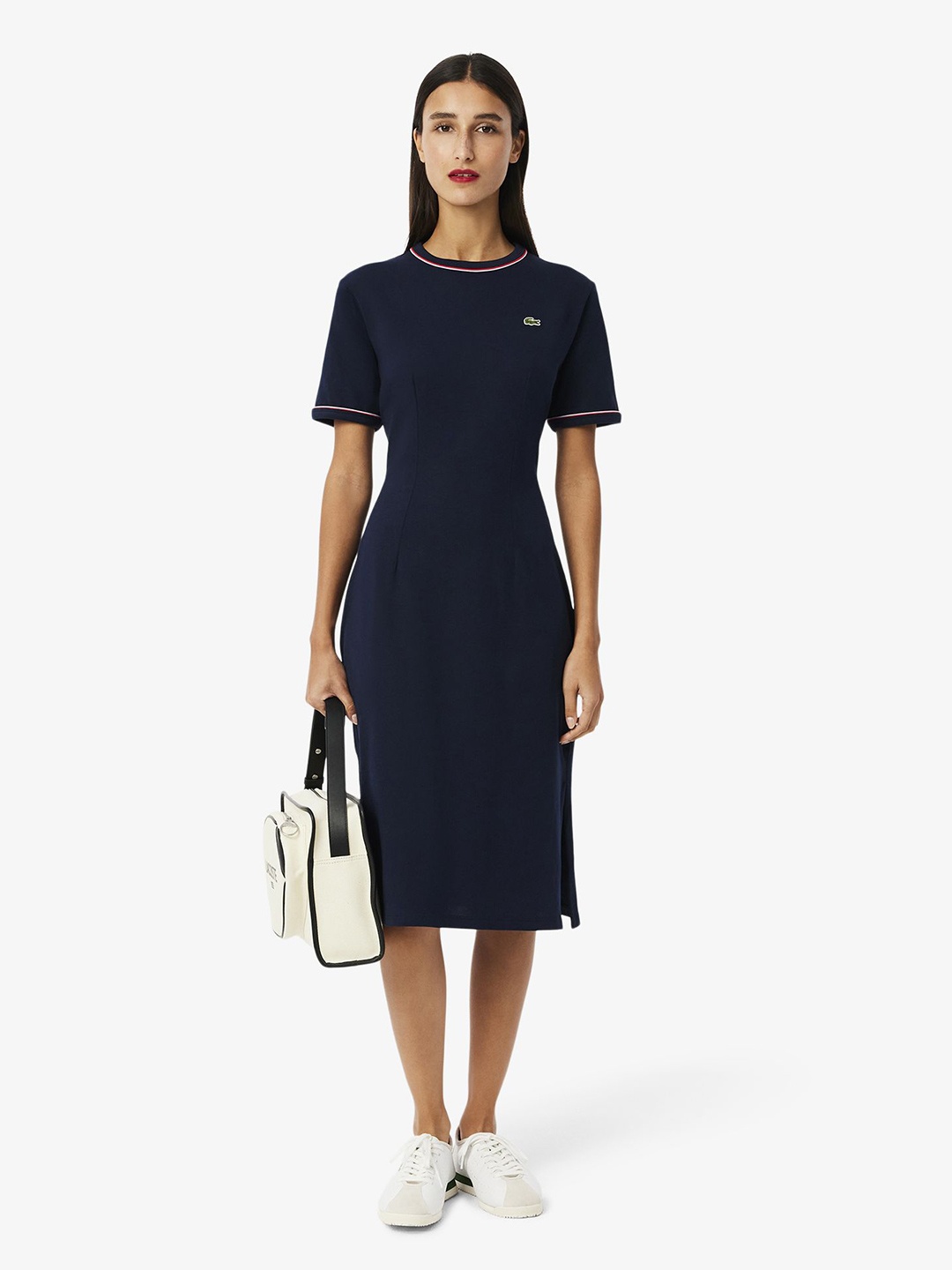

Lacoste Women Round Neck Cotton T-shirt Dress, Navy blue
