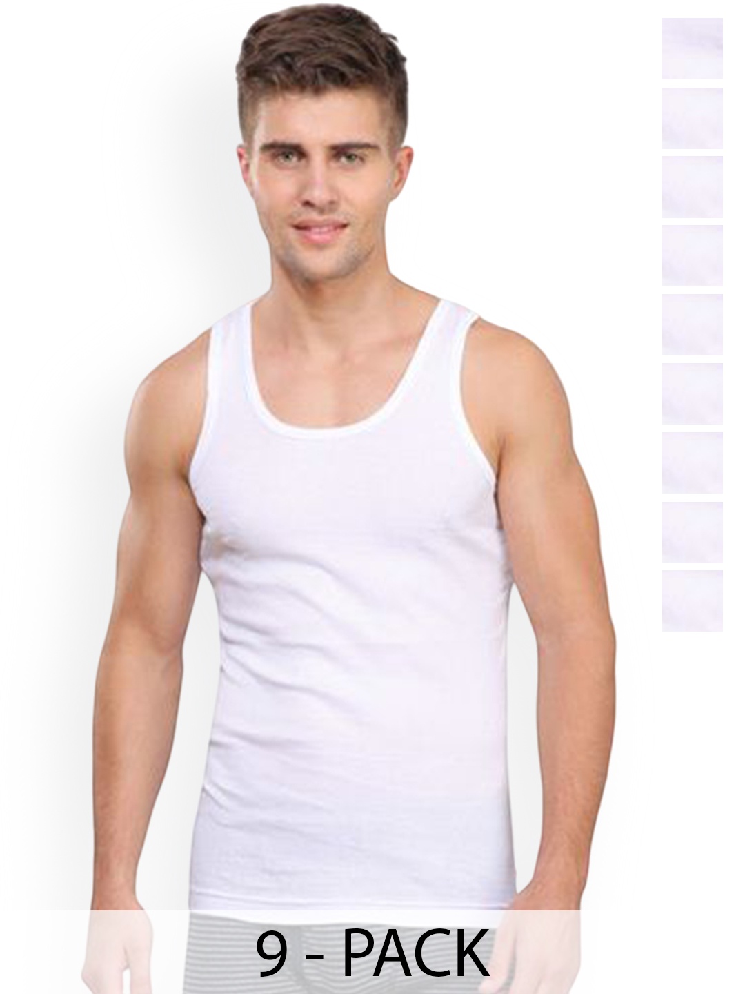 

Rupa Pack Of 9 Pure Cotton Innerwear Vests Frontline-Rib-White-RN-9-85