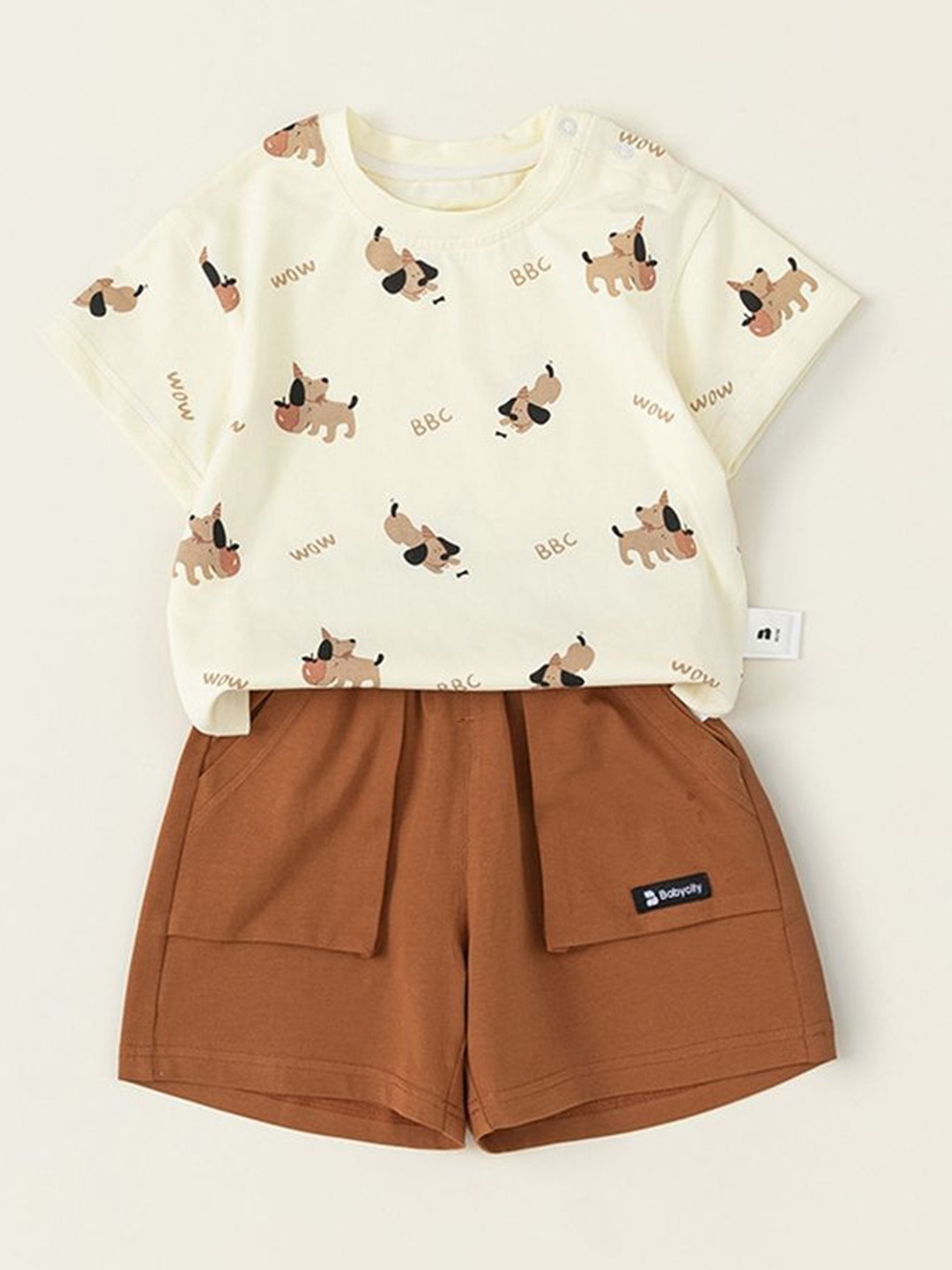 

LULU & SKY Boys Printed Pure Cotton T-Shirt With Shorts, Beige