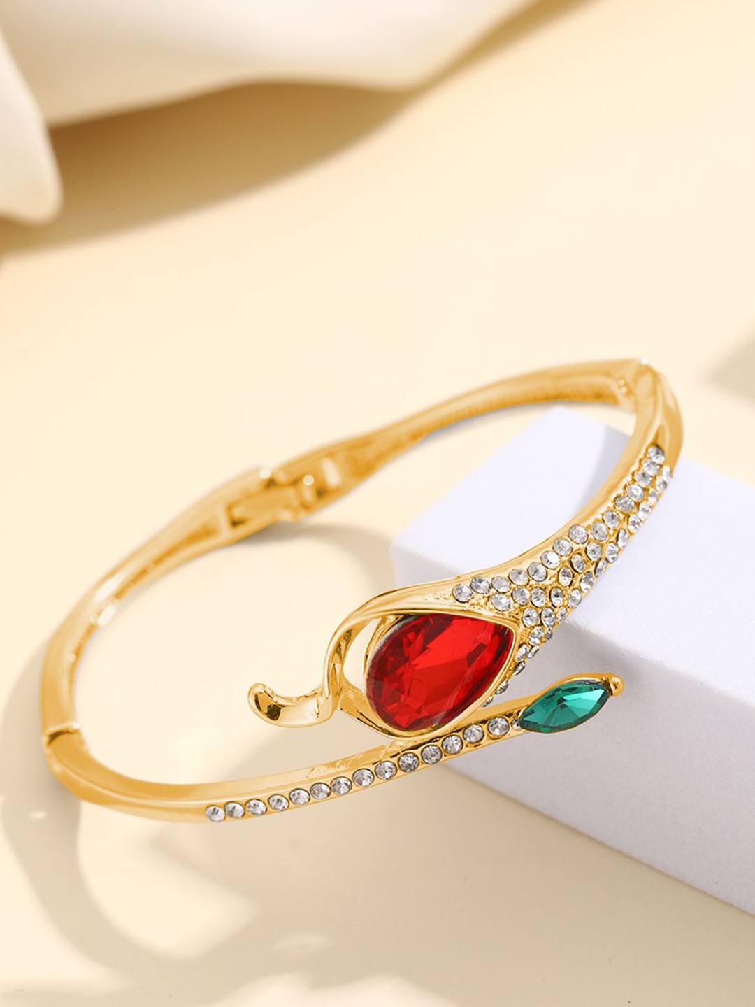 

Shining Diva Fashion Gold-Plated Crystals Studded Bangle-Style Bracelet