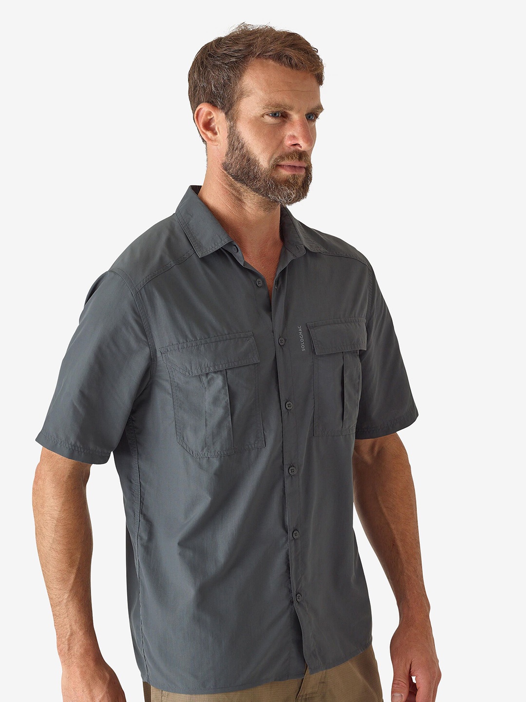 

SOLOGNAC By Decathlon Men Classic Fit Spread Collar Solid Casual Shirt, Grey