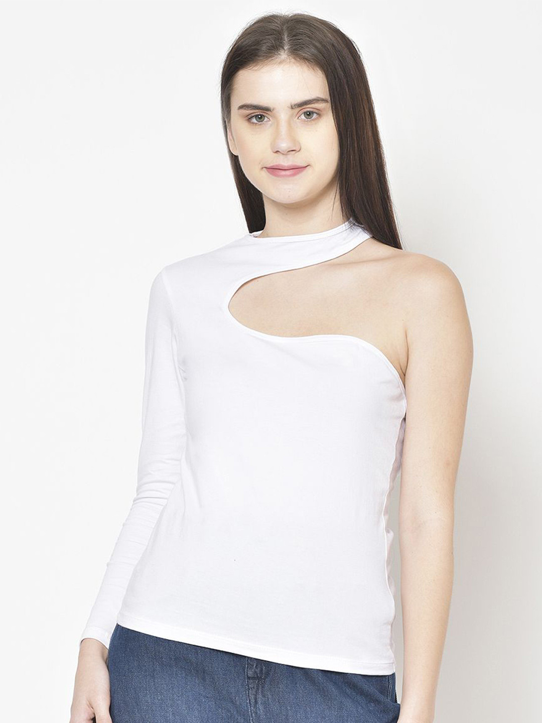 

Moda Rapido One Shoulder Cut Out Cotton Fitted Top, White