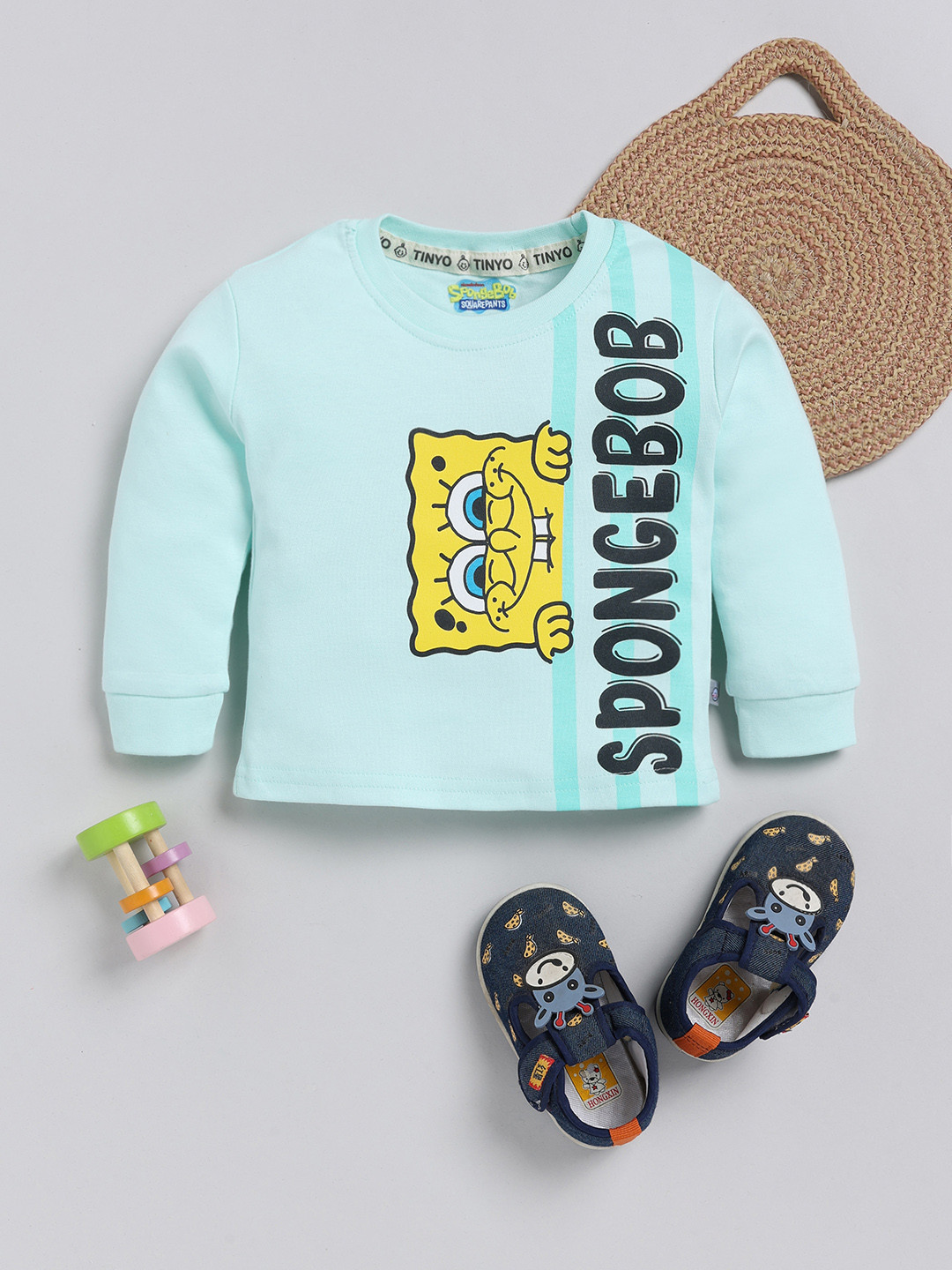

YK X Tinyo Infant Boys Spongebob Printed Cotton T-shirt, Sea green