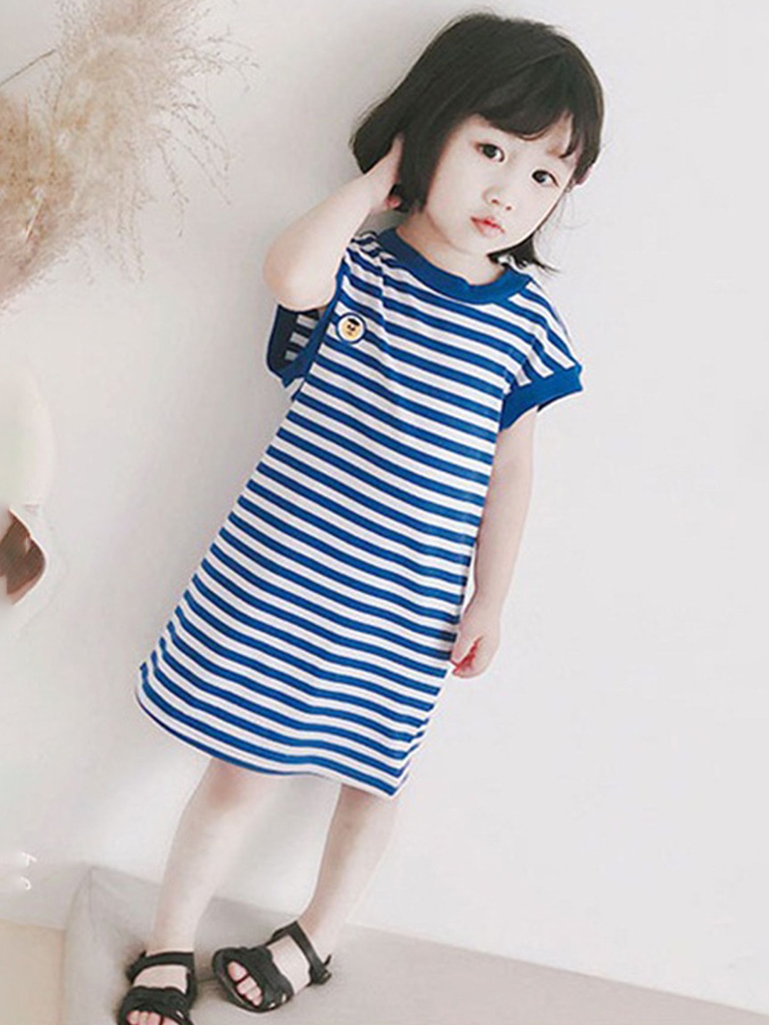 

LULU & SKY Girl Nautical Stripes Cap Sleeves T-shirt Dress, Blue