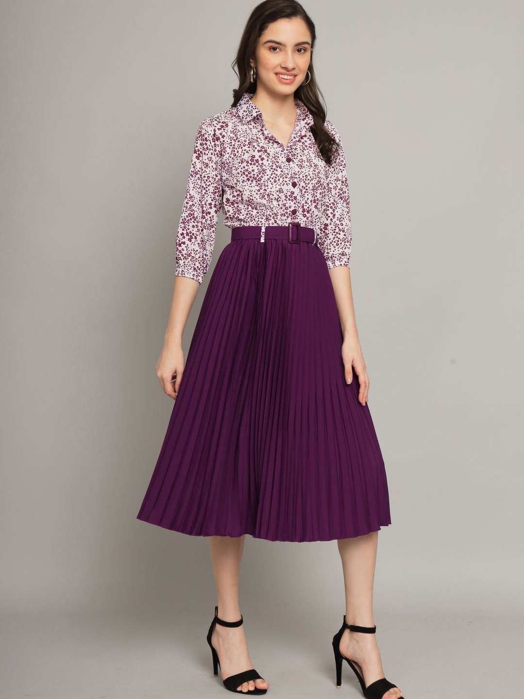 

ZWERLON Striped A-Line Midi Dress, Purple