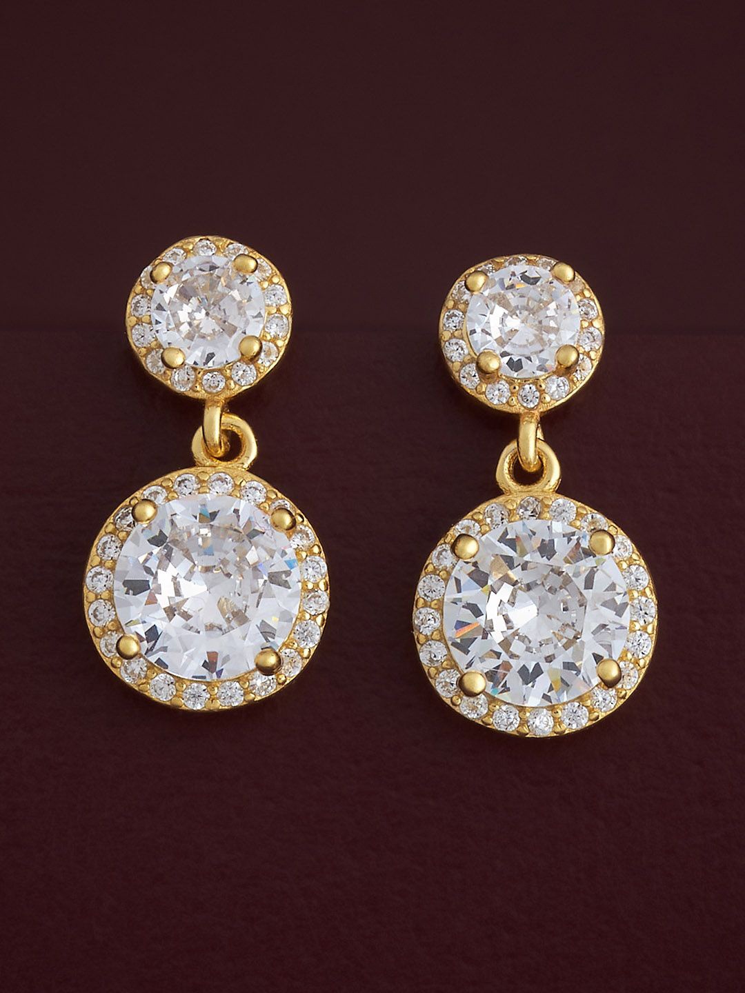 

Kushal's Fashion Jewellery 92.5 Silver Gold-Plated CZ Circular Drop Earrings