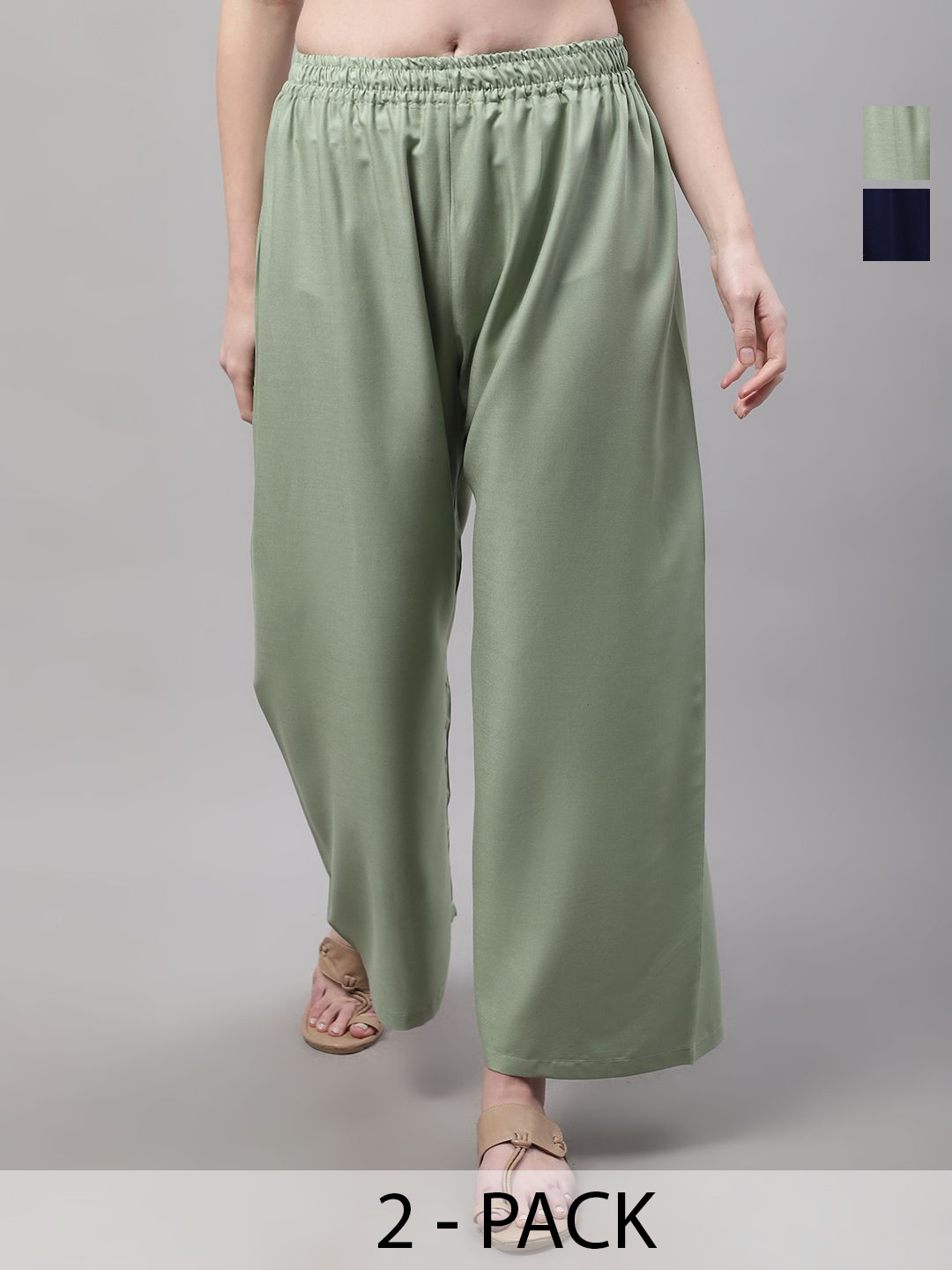 

Valles365 by S.C. Women Pack of 2 Flared Palazzos, Green