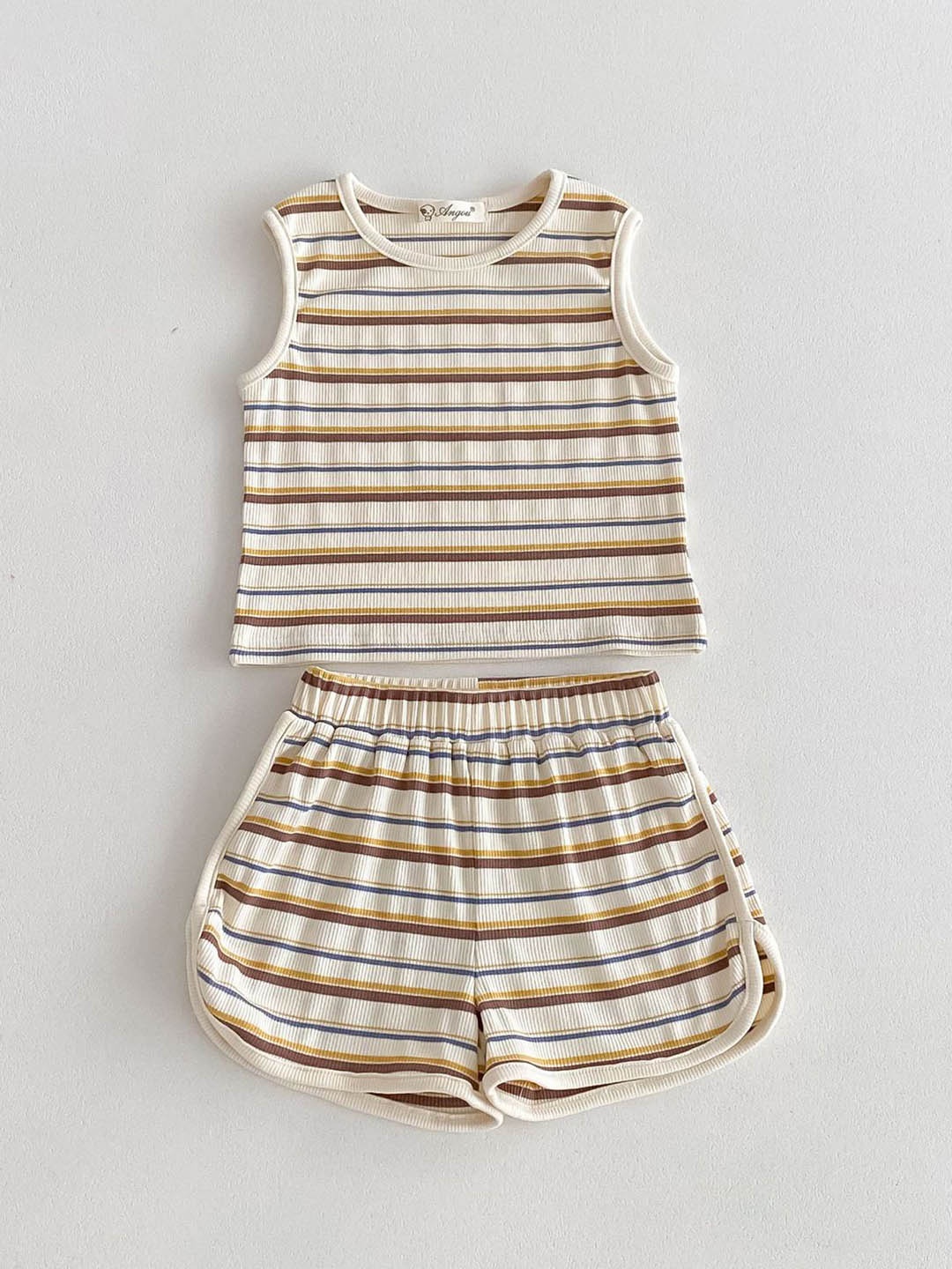 

LULU & SKY Kids Striped Pure Cotton T-Shirt Wth Shorts, Beige