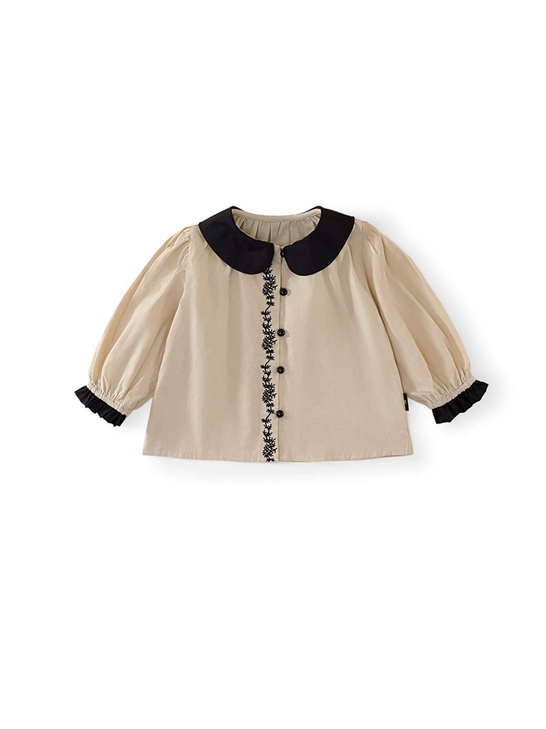 

LULU & SKY Girls Mandarin Collar Solid Cotton Casual Shirt, Beige