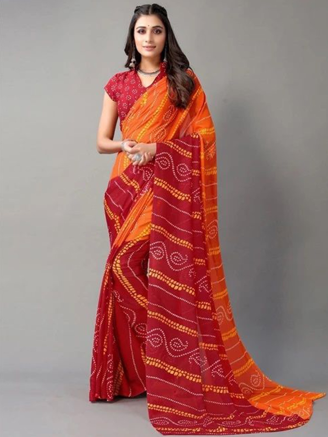 

Styleveda Ethnic Motifs Printed Block Print Saree, Orange