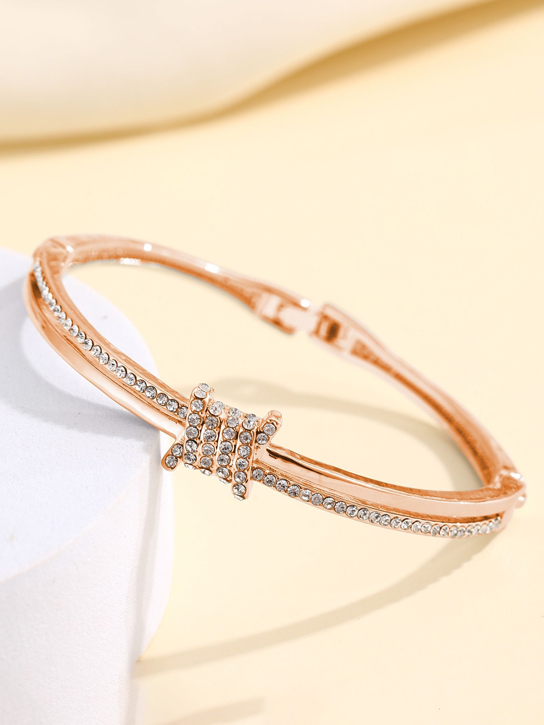

Shining Diva Fashion Rose Gold-Plated Crystals Studded Bangle-Style Bracelet