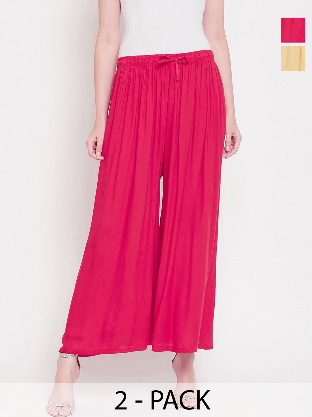 

Castle Lifestyle Women Pack Of 2 Flared Palazzos, Magenta