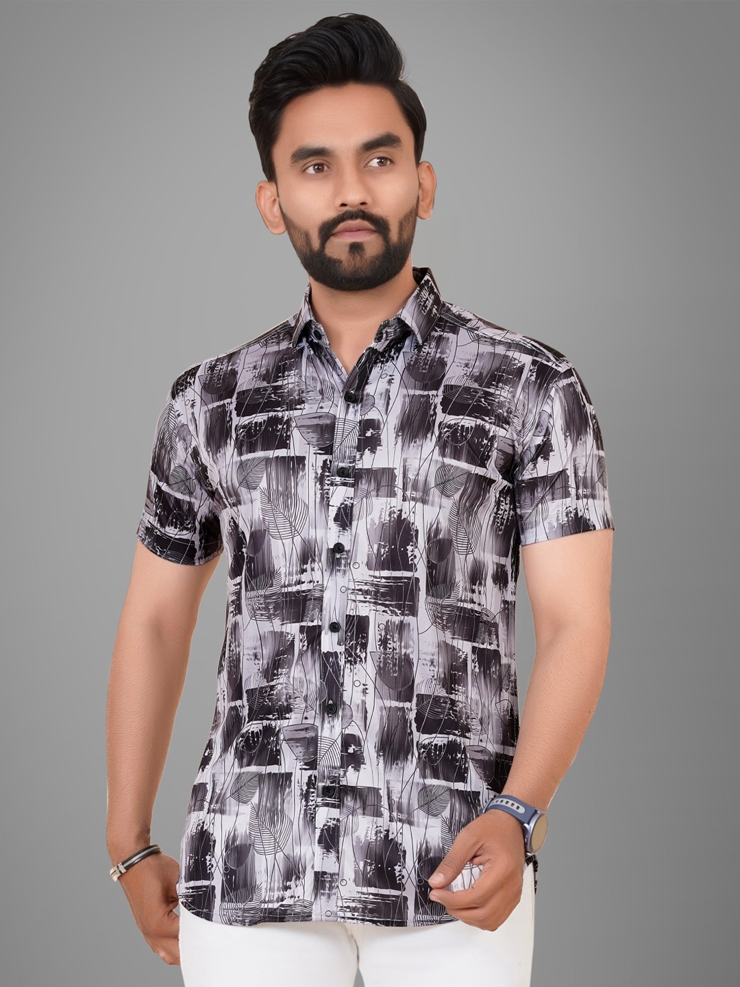 

Metronaut Men Semi Sheer Printed Casual Shirt, Black