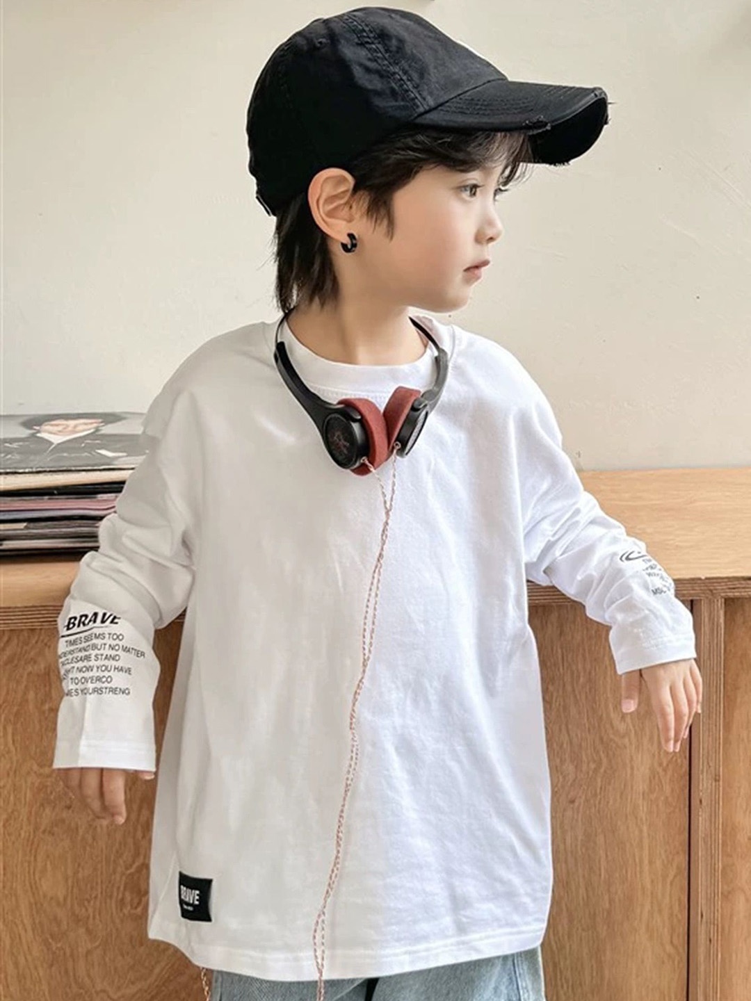 

LULU & SKY Boys Typography Printed Round Neck Cotton Oversized T-shirt, White