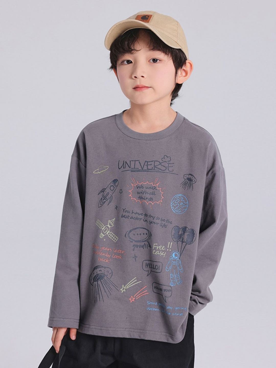 

LULU & SKY Boys Graphic Printed Round Neck Cotton Oversized T-shirt, Grey