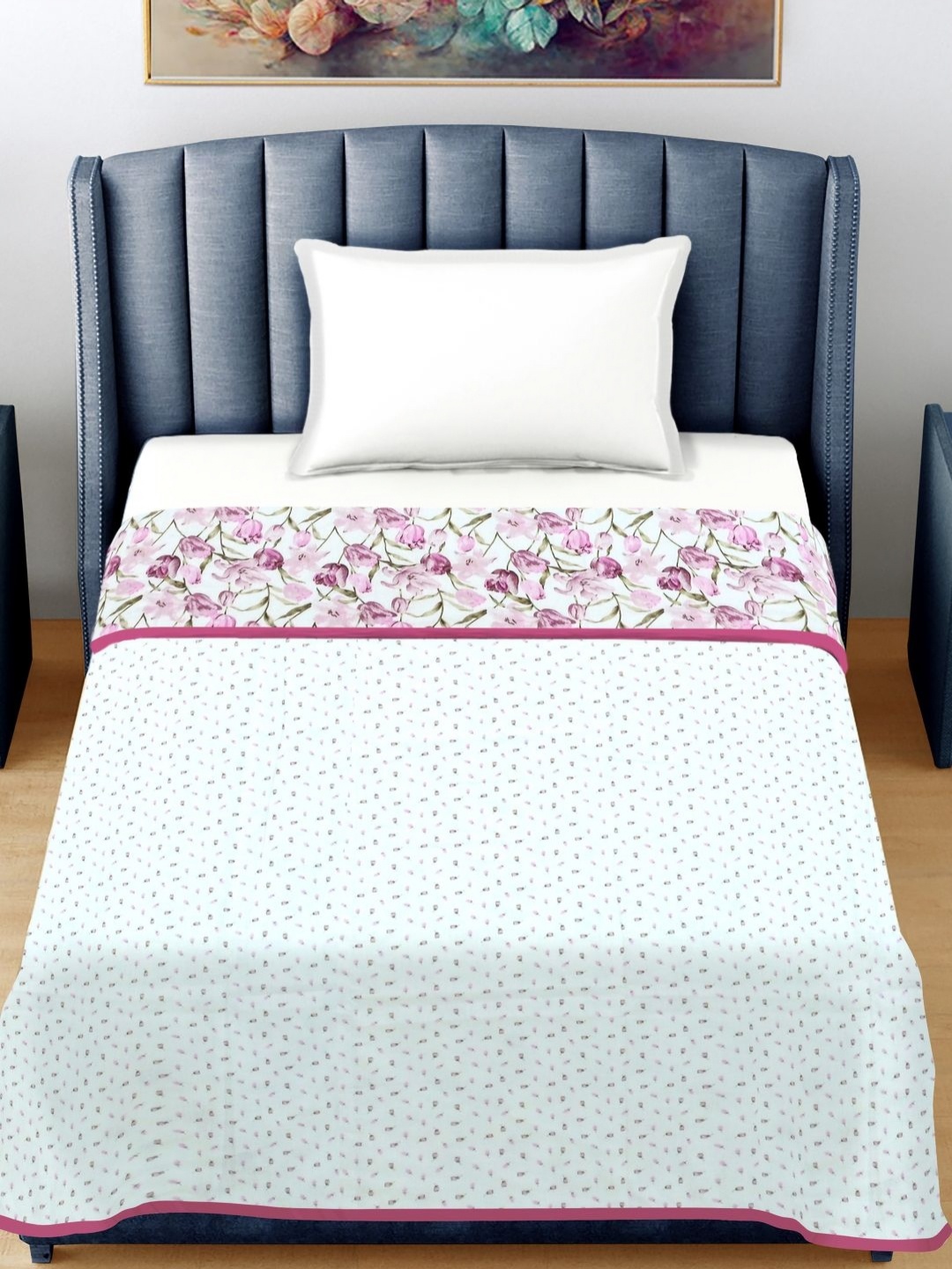 

FABINALIV Pink Floral Printed Reversible Pure Cotton 300 GSM AC Room Single Bed Dohar