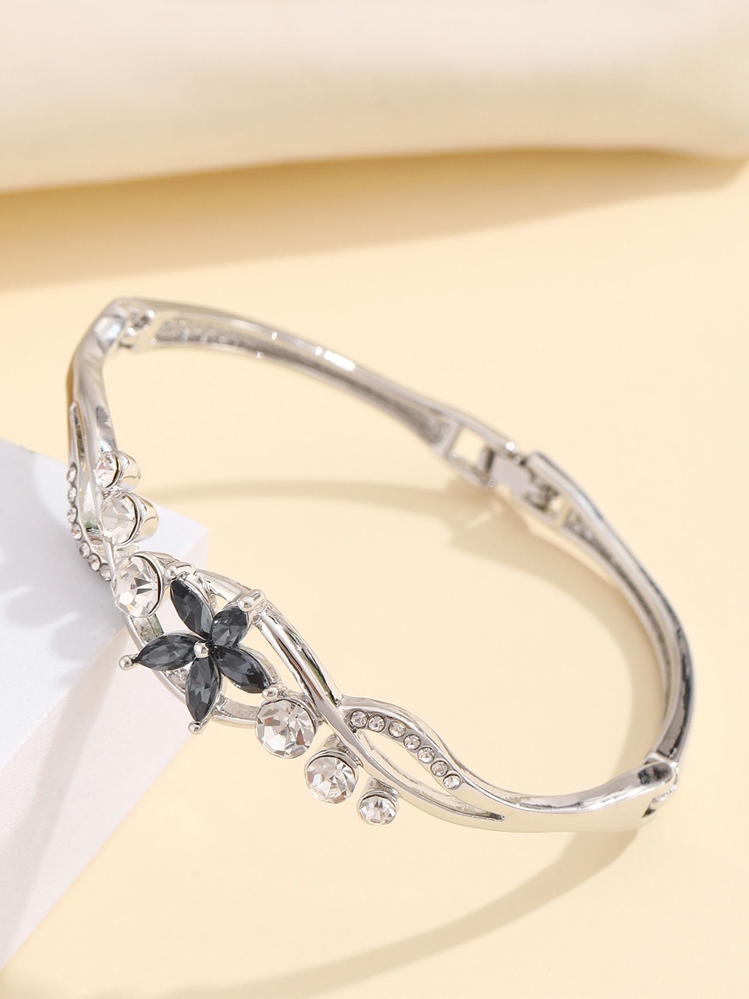 

Shining Diva Fashion Silver-Plated Crystals Studded Wraparound Bracelet
