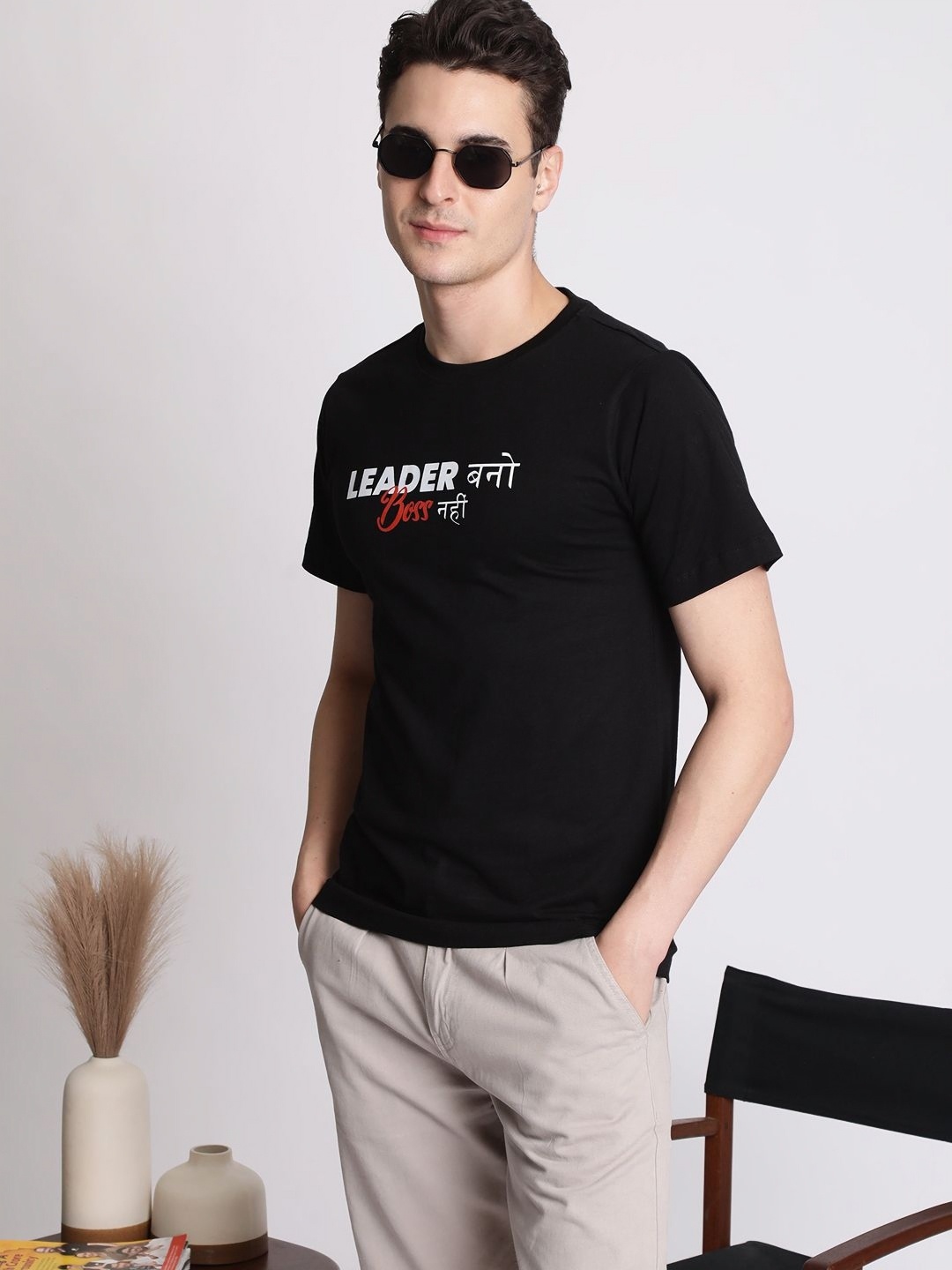 

IVOC Men Typography Printed Round Neck Cotton T-shirt, Black