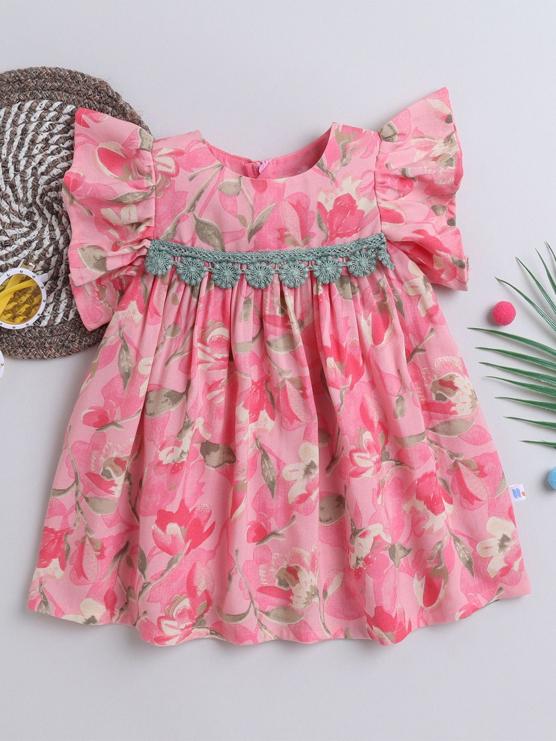 

MANY FROCKS & Girls Floral Printed Cotton Empire Dress, Pink