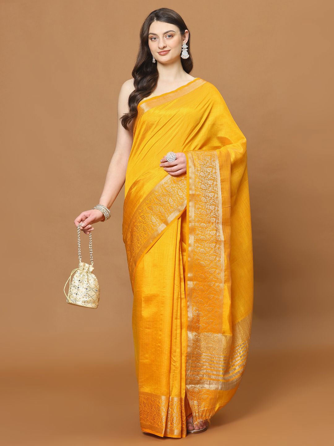 

Meena Bazaar Zari Art Silk Saree, Yellow