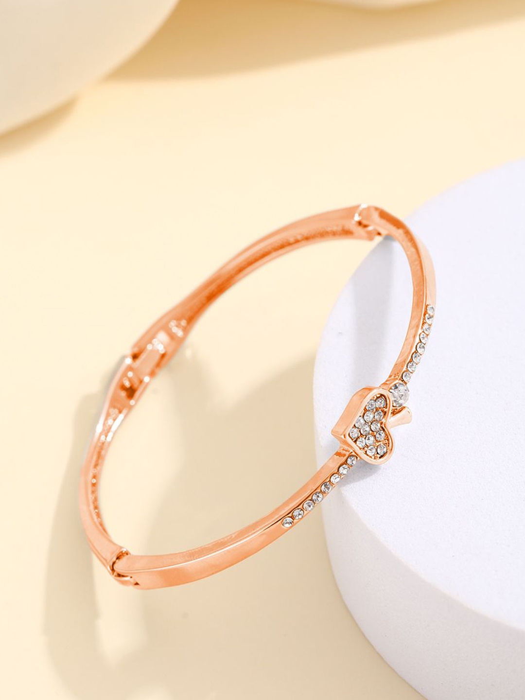 

Shining Diva Fashion Rose Gold-Plated Crystals And Stones Studded Bangle-Style Bracelet
