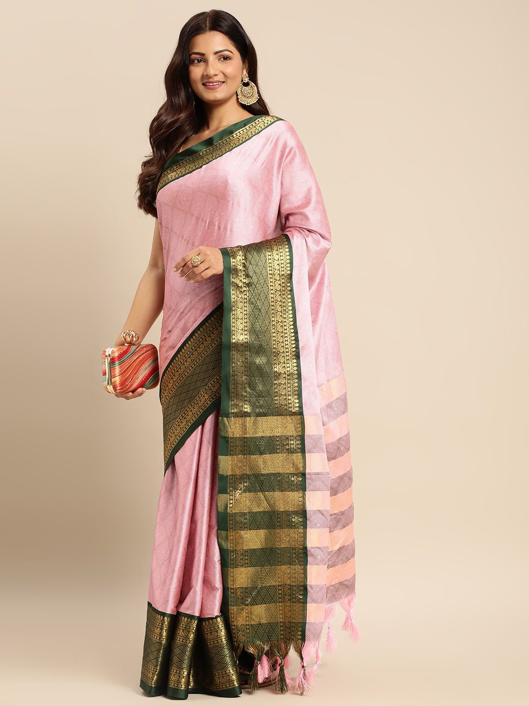

DIVASTRI Woven Design Zari Banarasi Saree, Pink