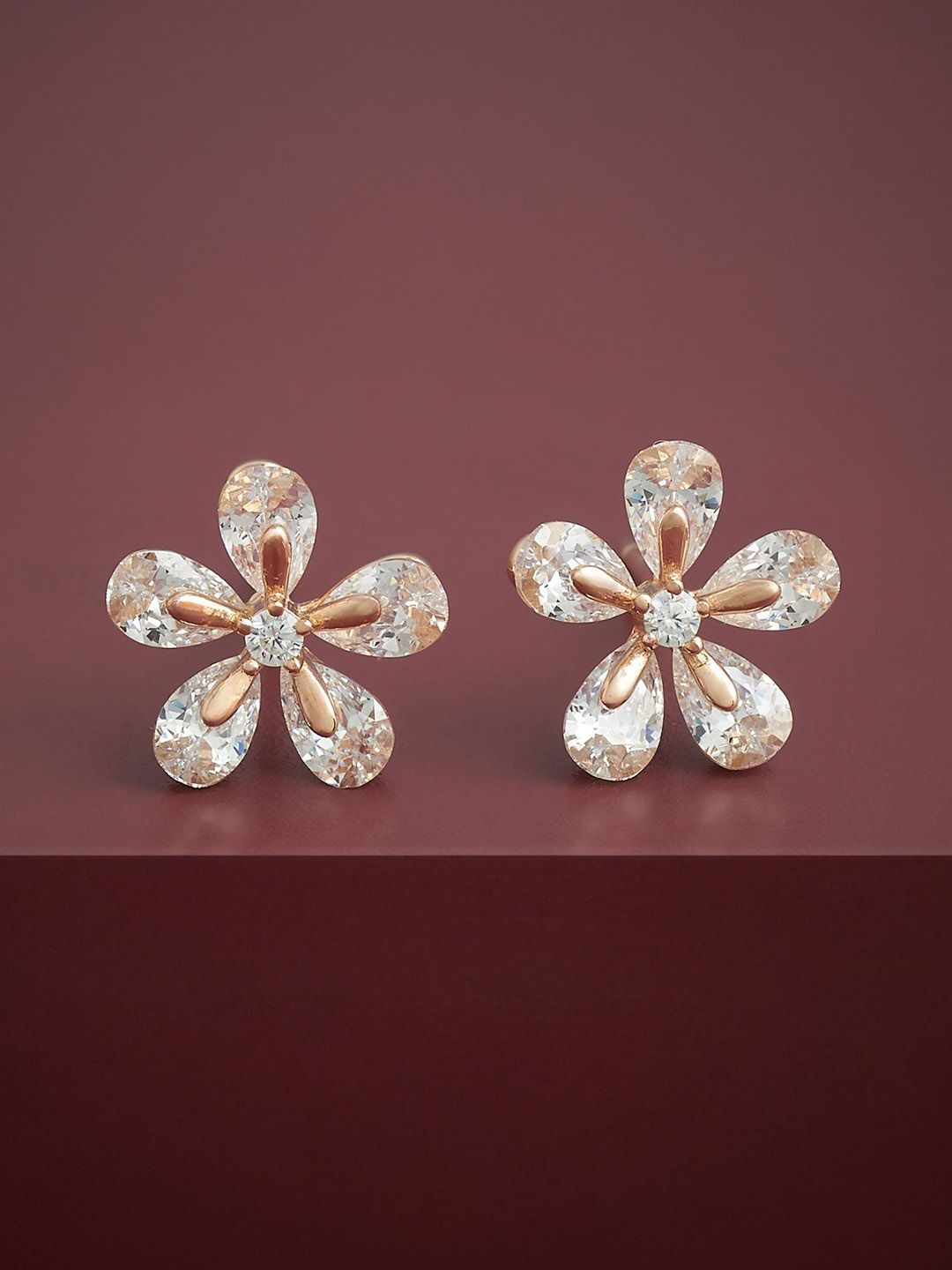 

Kushal's Fashion Jewellery 92.5 Silver Rose Gold-Plated Classic Studs Earrings