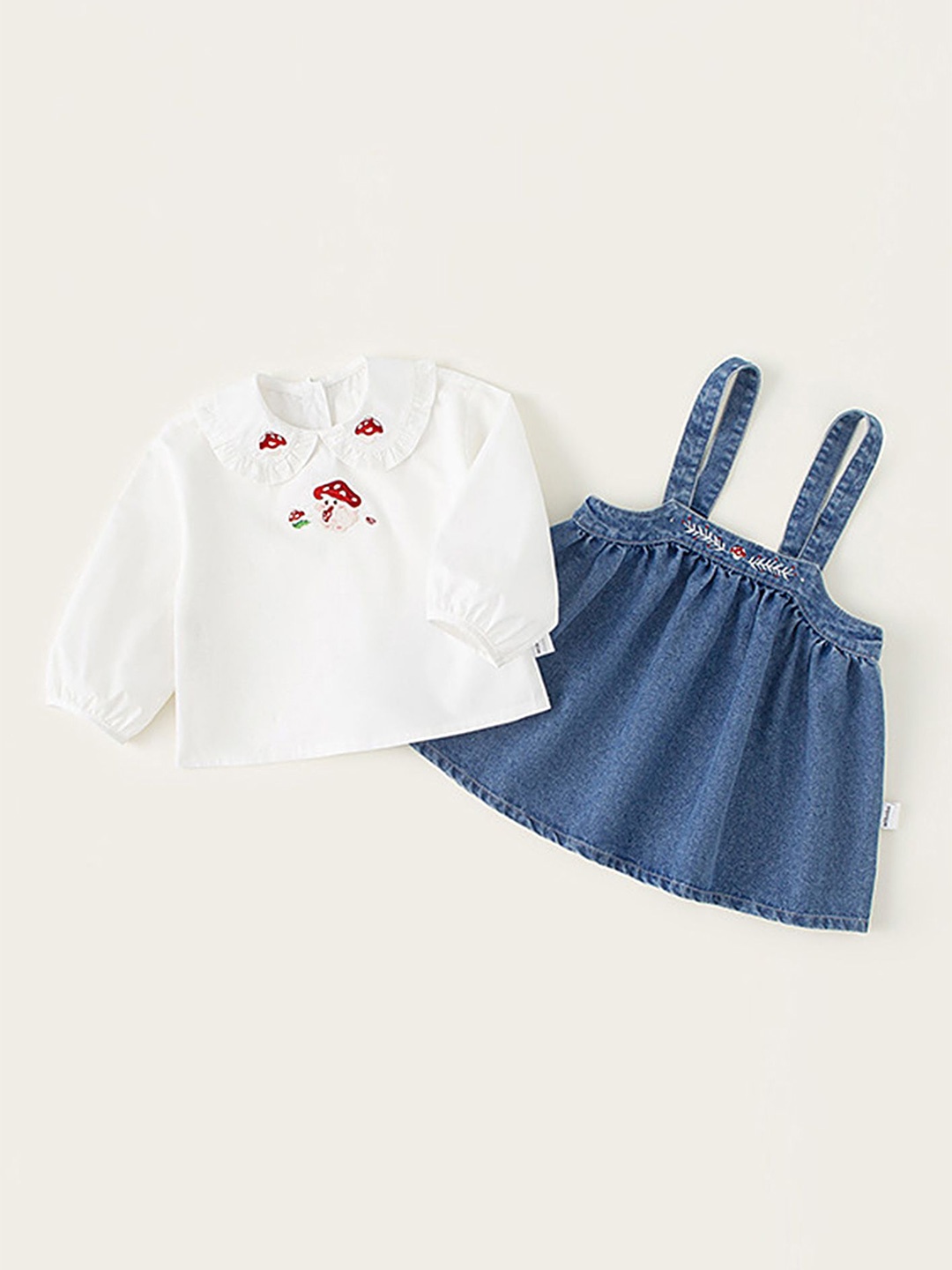 

LULU & SKY Girls Shoulder Straps Cotton Dungarees With Top, Blue