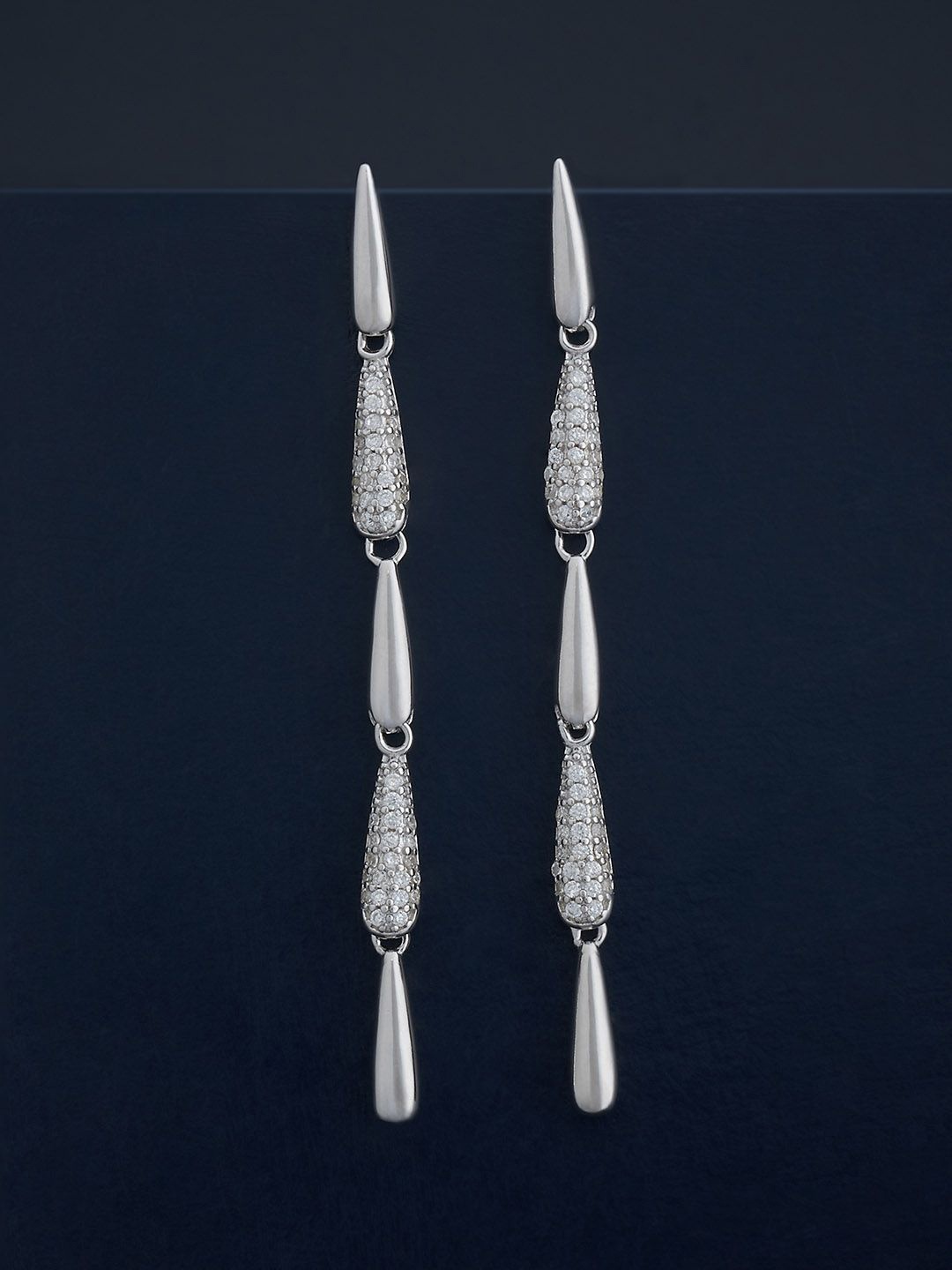 

Kushal's Fashion Jewellery 92.5 Silver Rhodium-Plated Zircon Drop Earrings, White