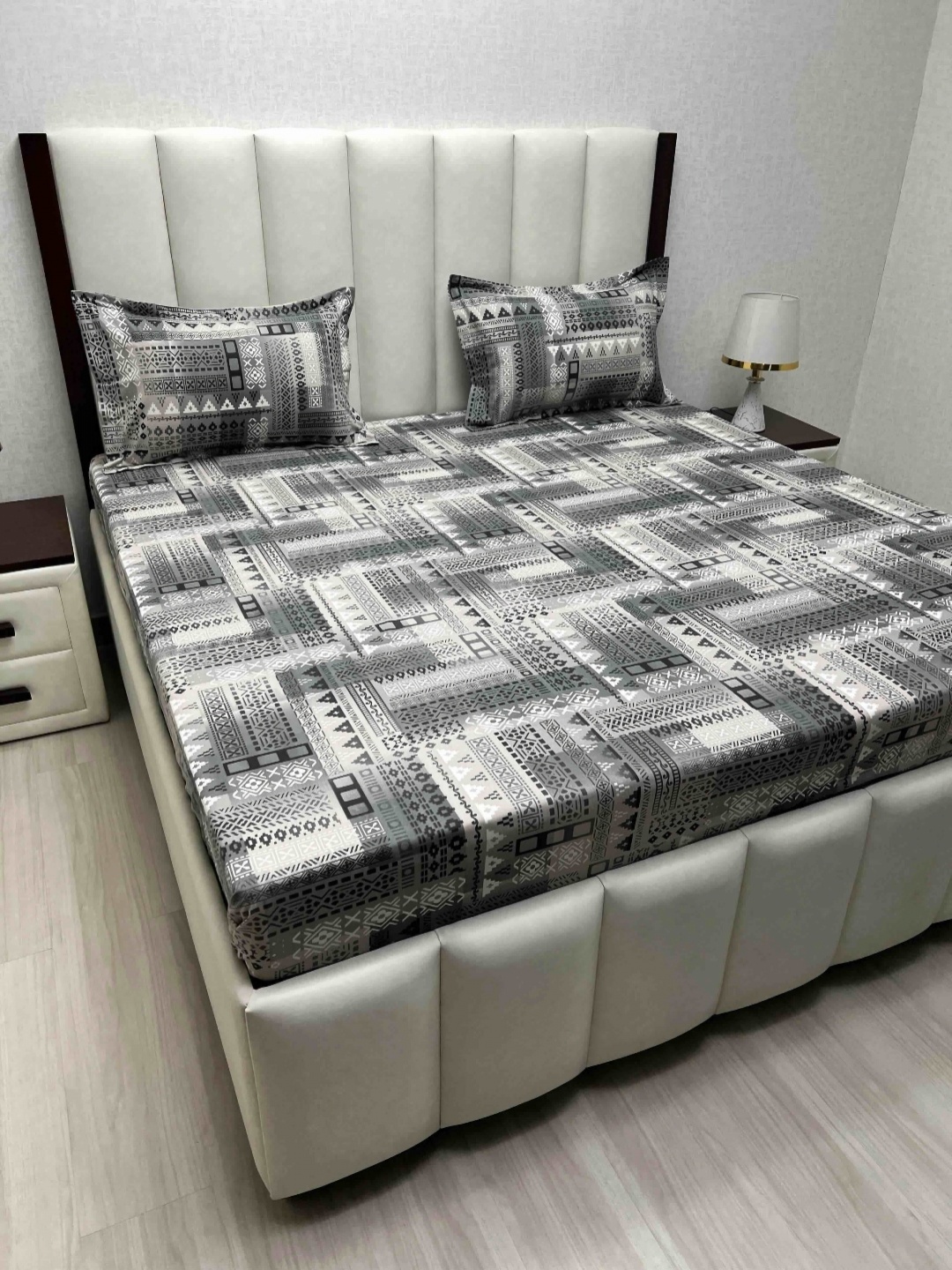 

Pure Decor Velar Fur Sib Grey Printed Cotton 260 TC King Bedsheet Set 2.74 m x 2.74 m