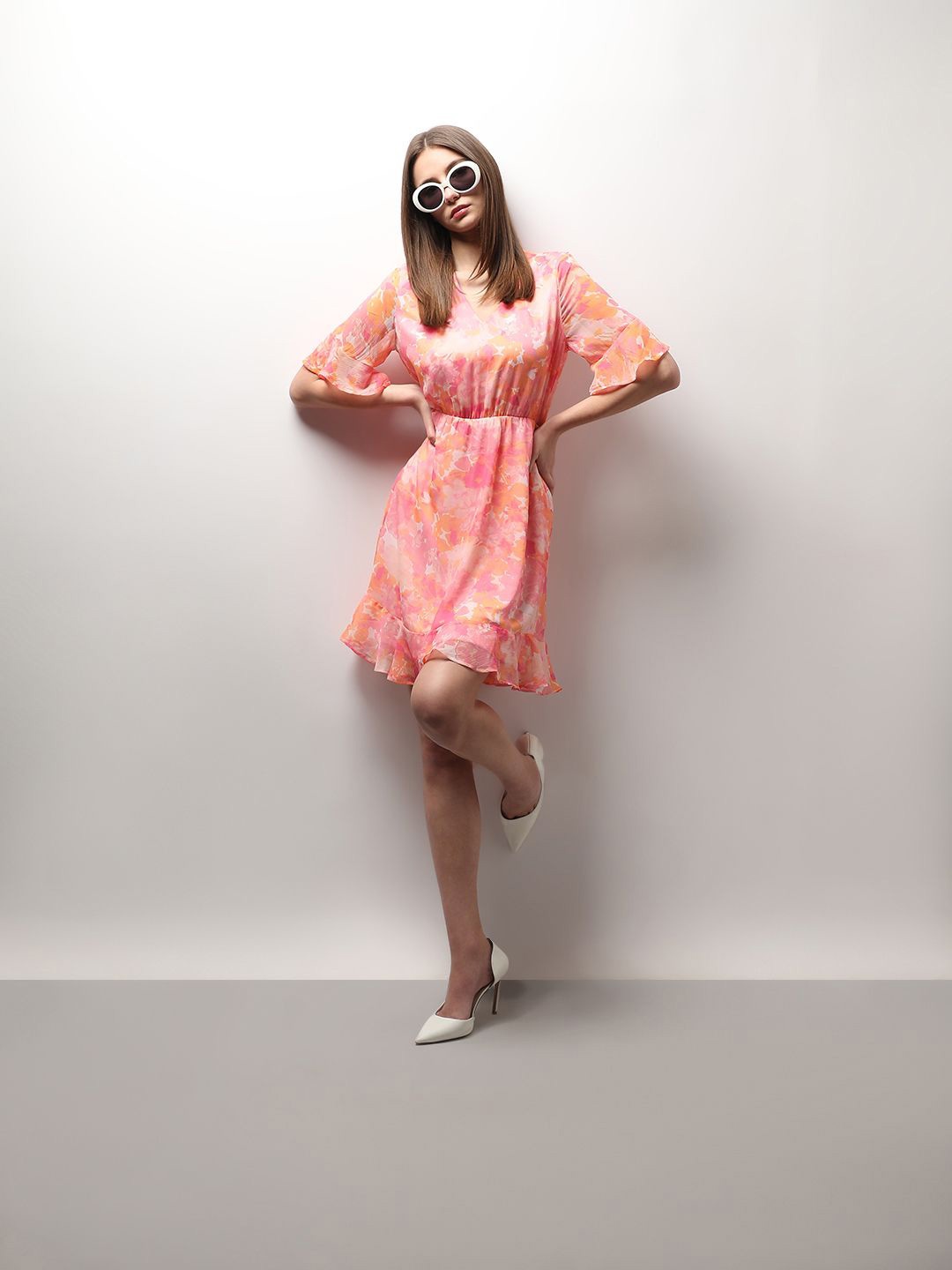

Vero Moda Women Printed Bell Sleeve Fit & Flare Dress, Pink