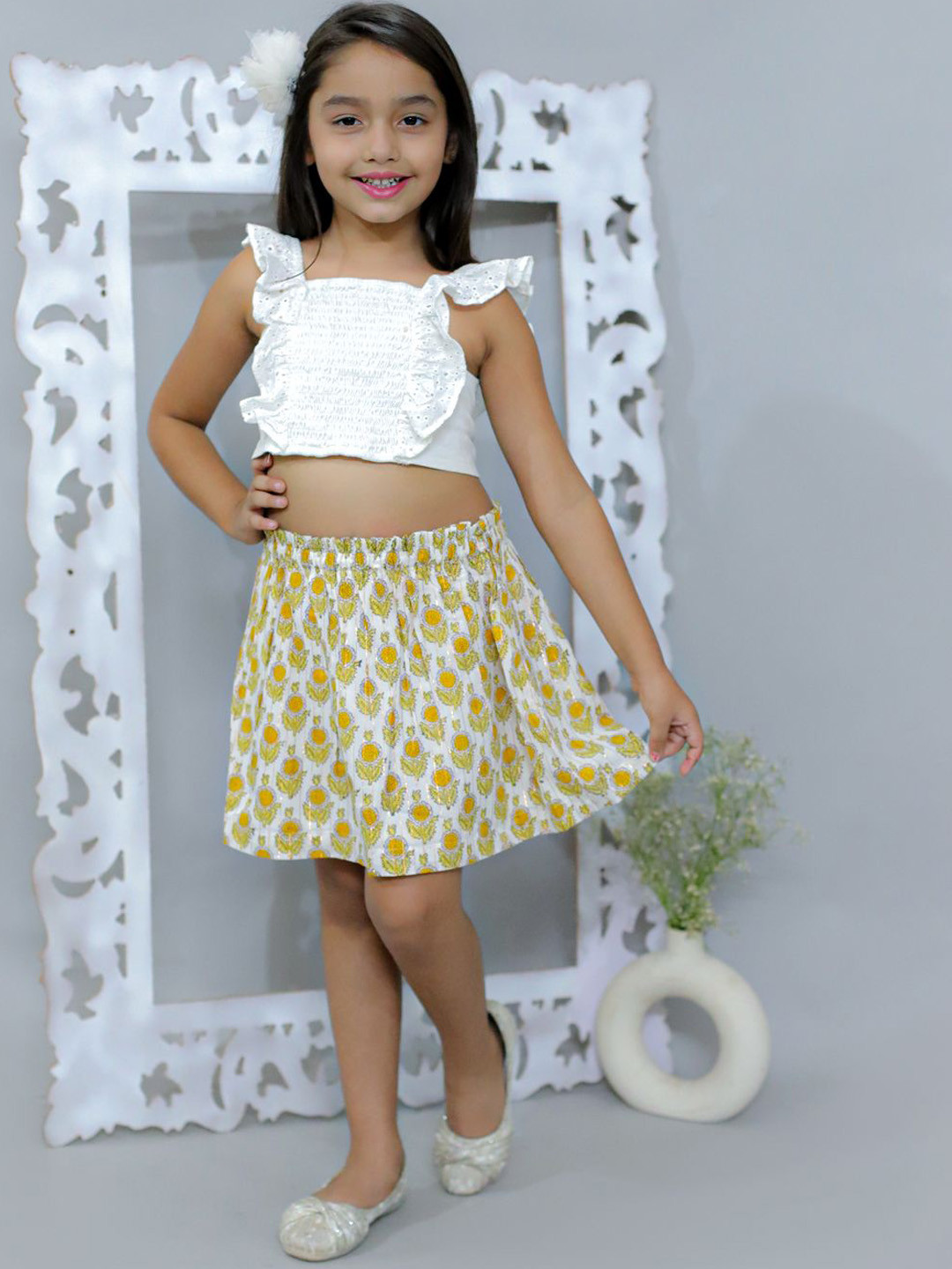 

Ka-mee Girls Printed Flared Pure Cotton Skirt, Yellow