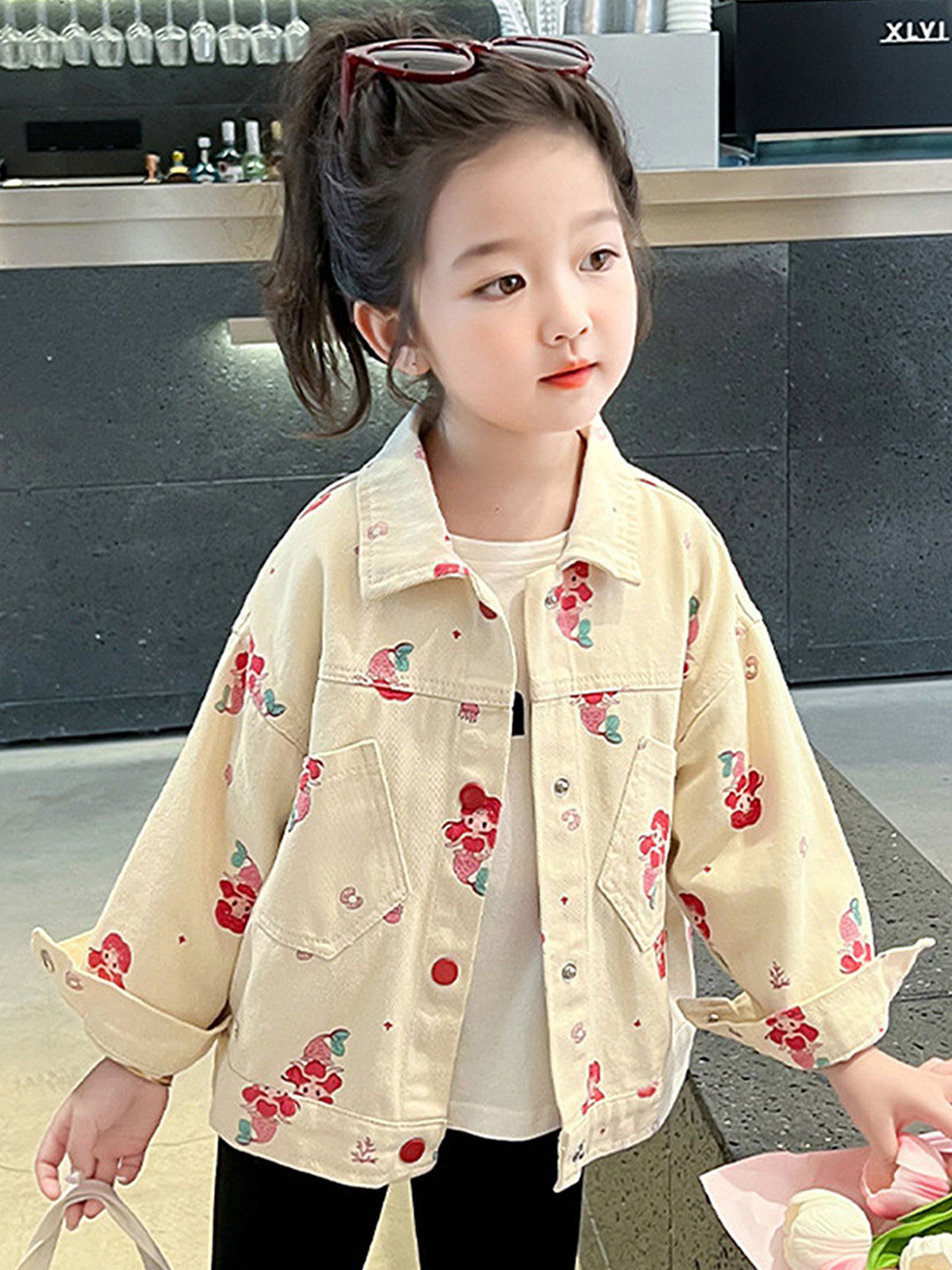 

LULU & SKY Girls Graphic Printed Denim Jacket, Yellow
