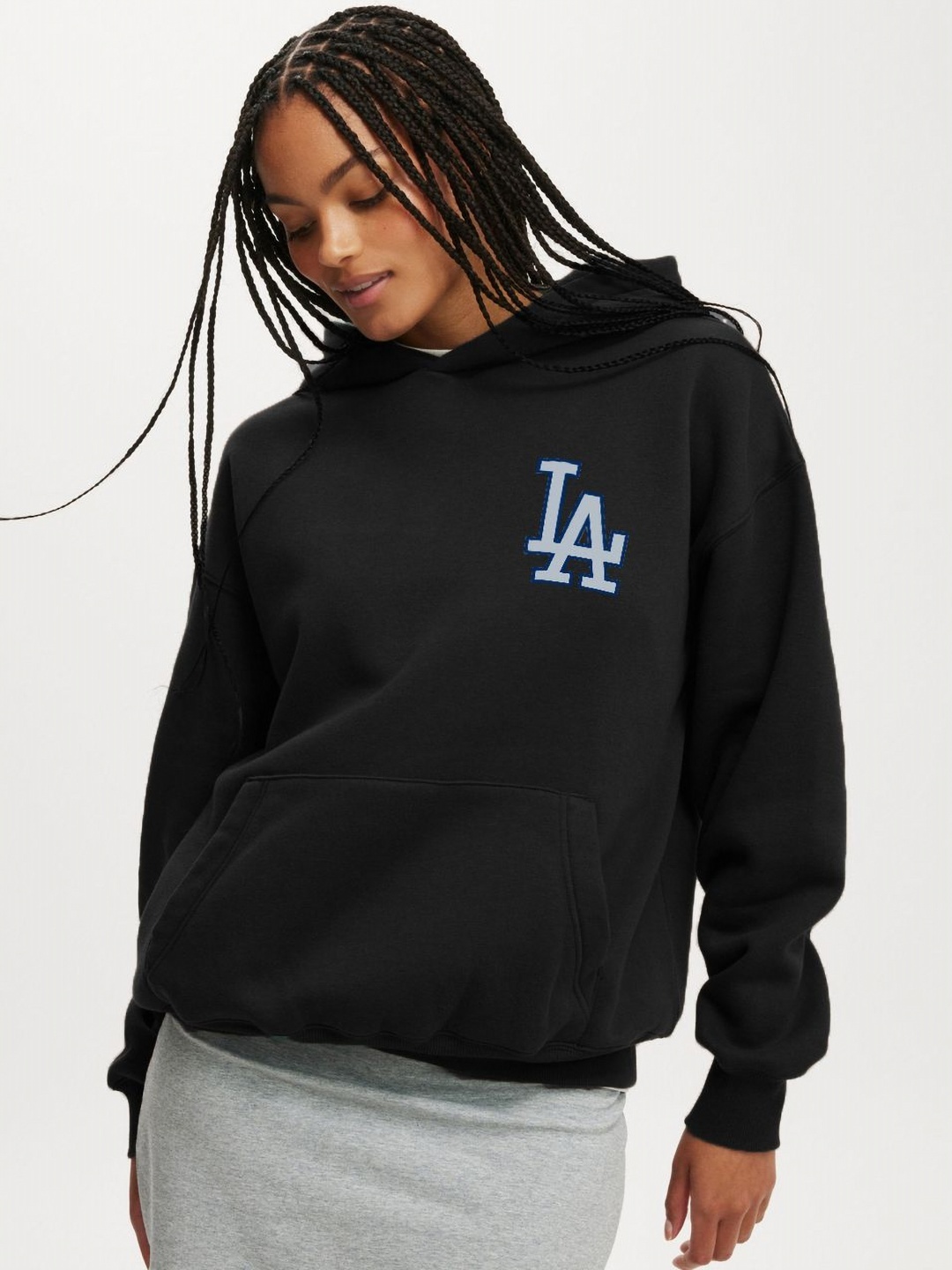 

Moda Rapido Women Typography Printed Hooded Oversized Sweatshirt, Black