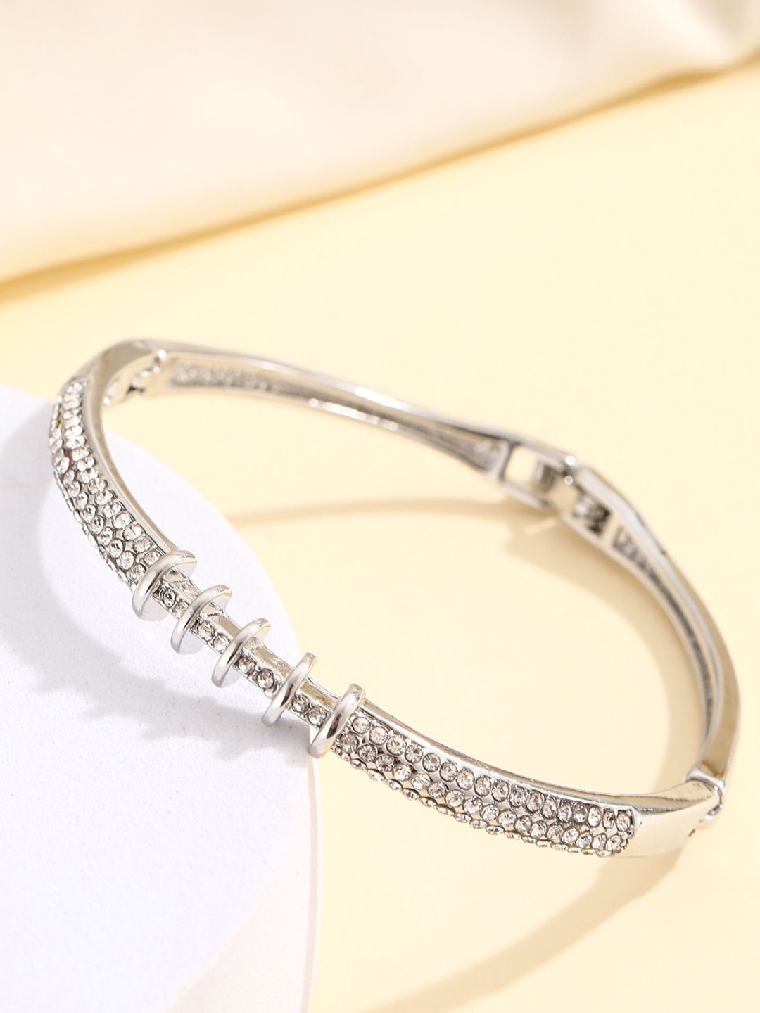 

Shining Diva Fashion Silver-Plated Crystals Studded Bangle-Style Bracelet