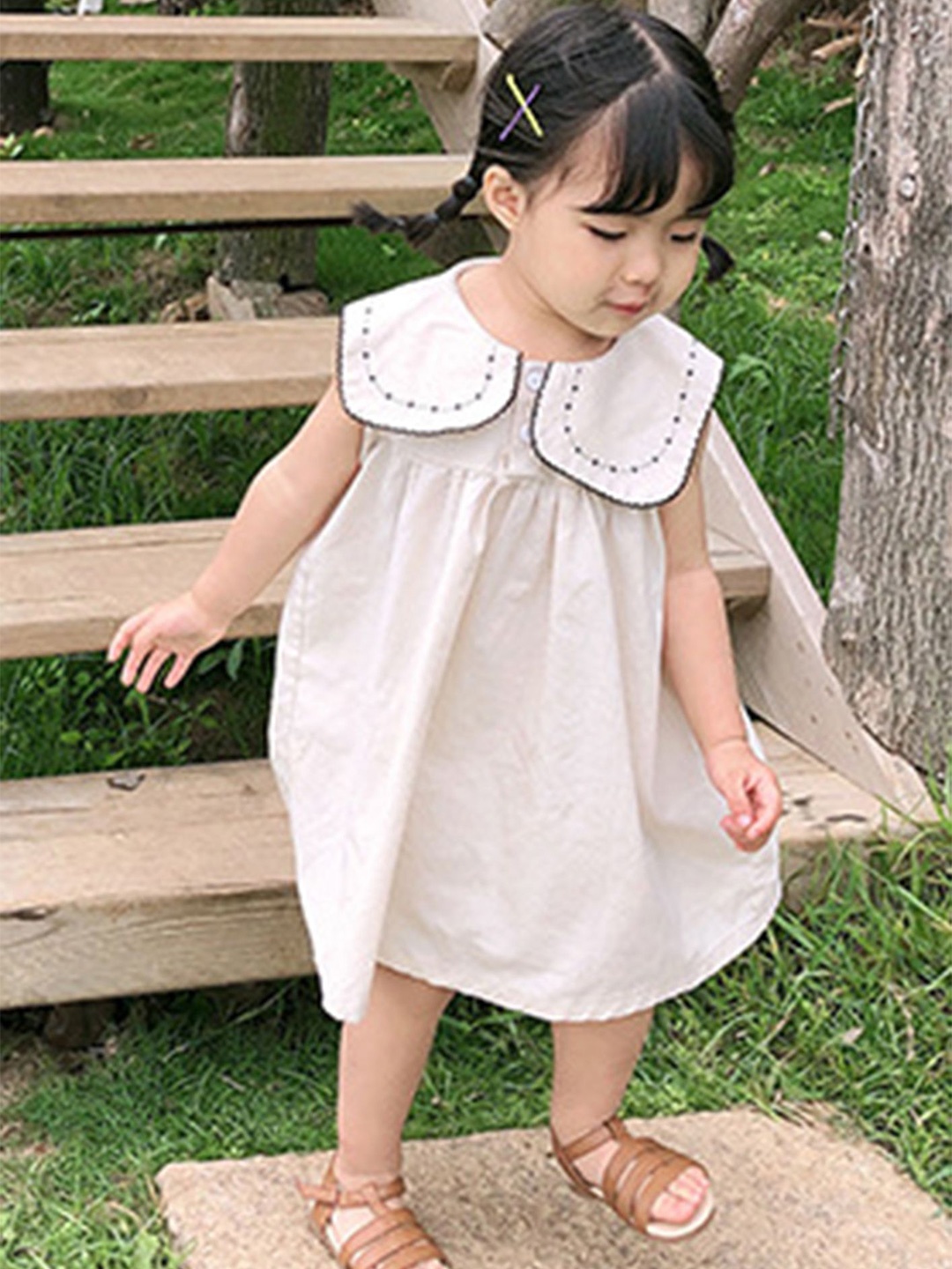 

LULU & SKY Girl Peter Pan Collar Sleeveless Knee Length Empire Dress, White
