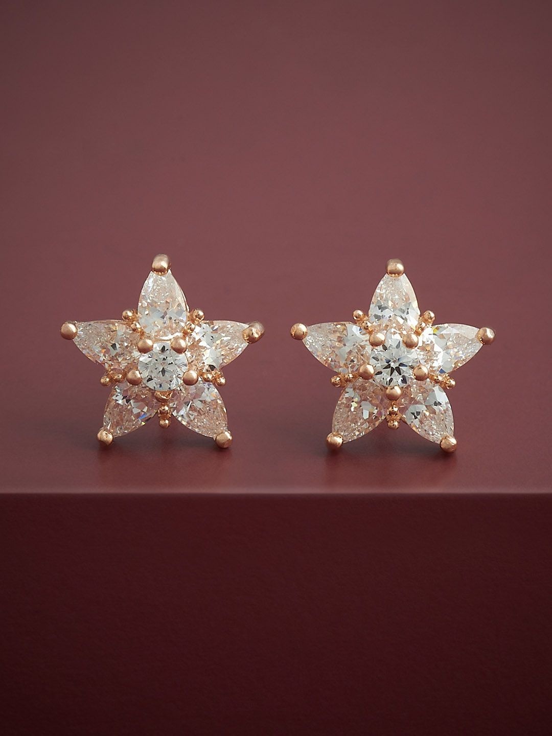 

Kushal's Fashion Jewellery 92.5 Silver Rose Gold-Plated Stone Studded Studs