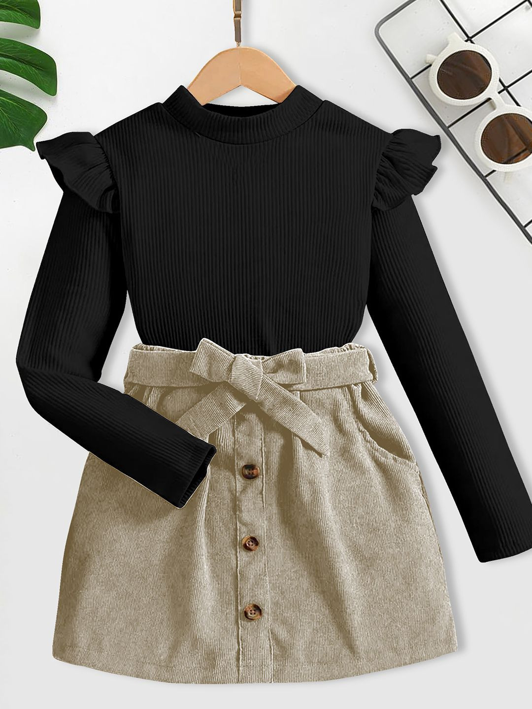 

HERE&NOW Girls Long Sleeves Top With Skirt, Black