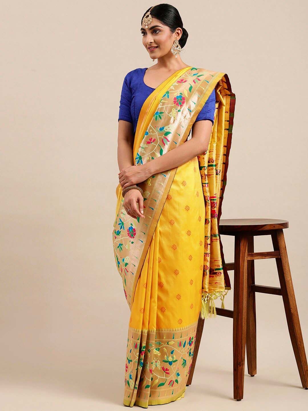 

DIVASTRI Woven Design Zari Silk Blend Paithani Saree, Yellow