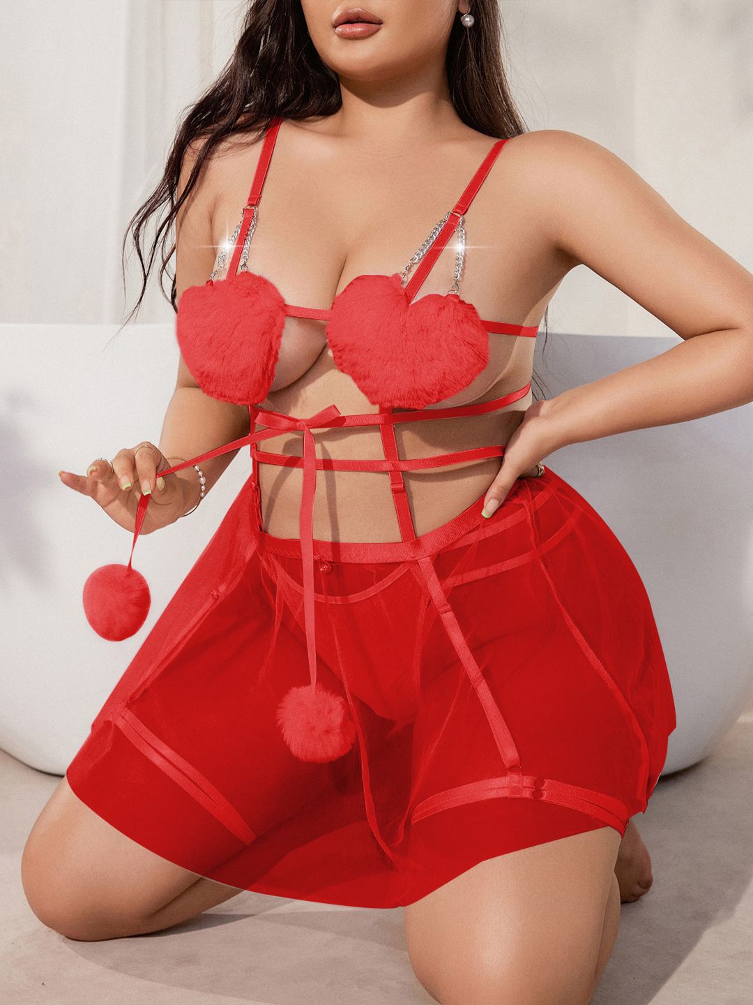 

VAGHBHATT Net Baby Doll, Red