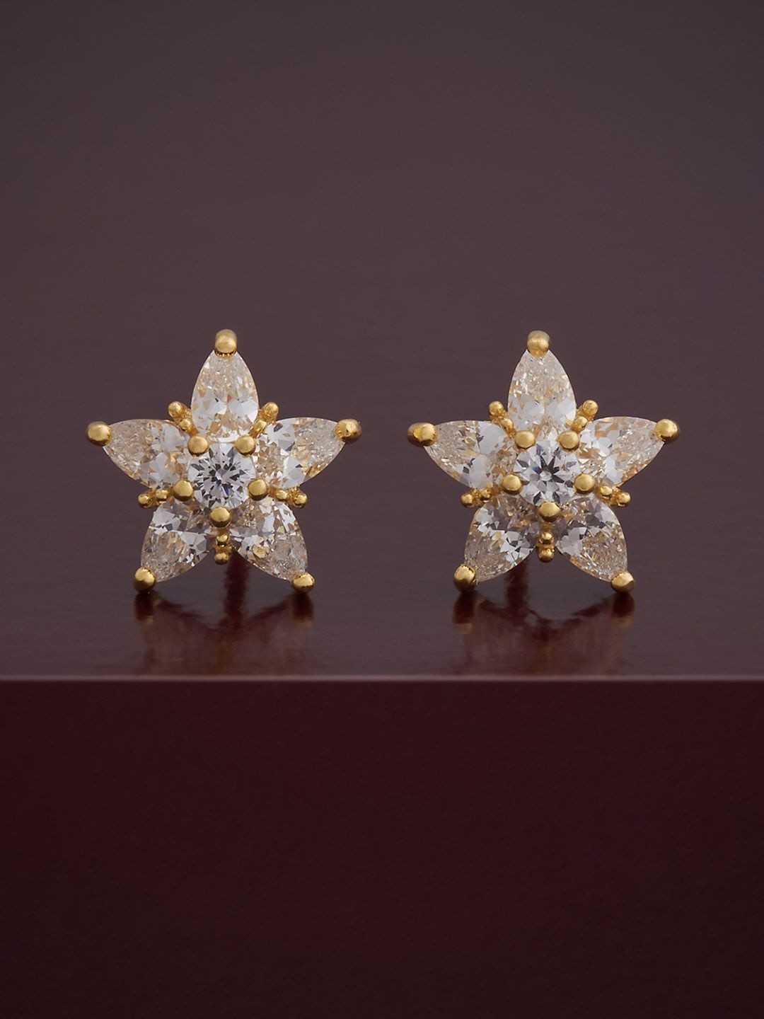 

Kushal's Fashion Jewellery 92.5 Silver Gold-Plated Floral CZ-Studded Studs