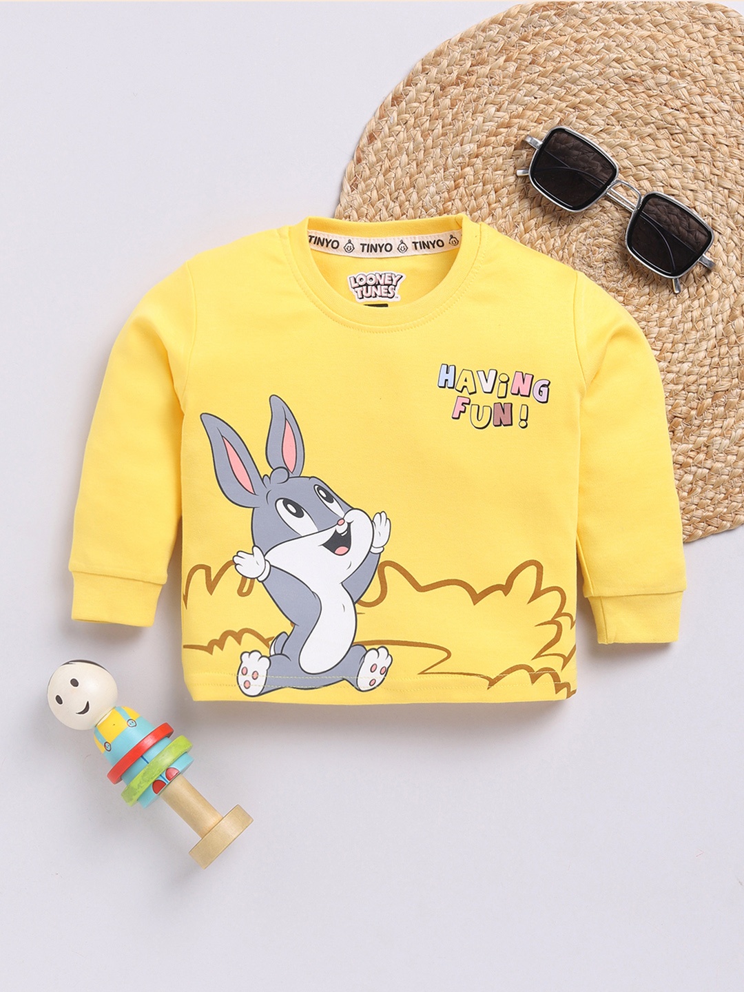 

YK X Tinyo Infant Boys Looney Tunes Printed Cotton T-shirt, Yellow