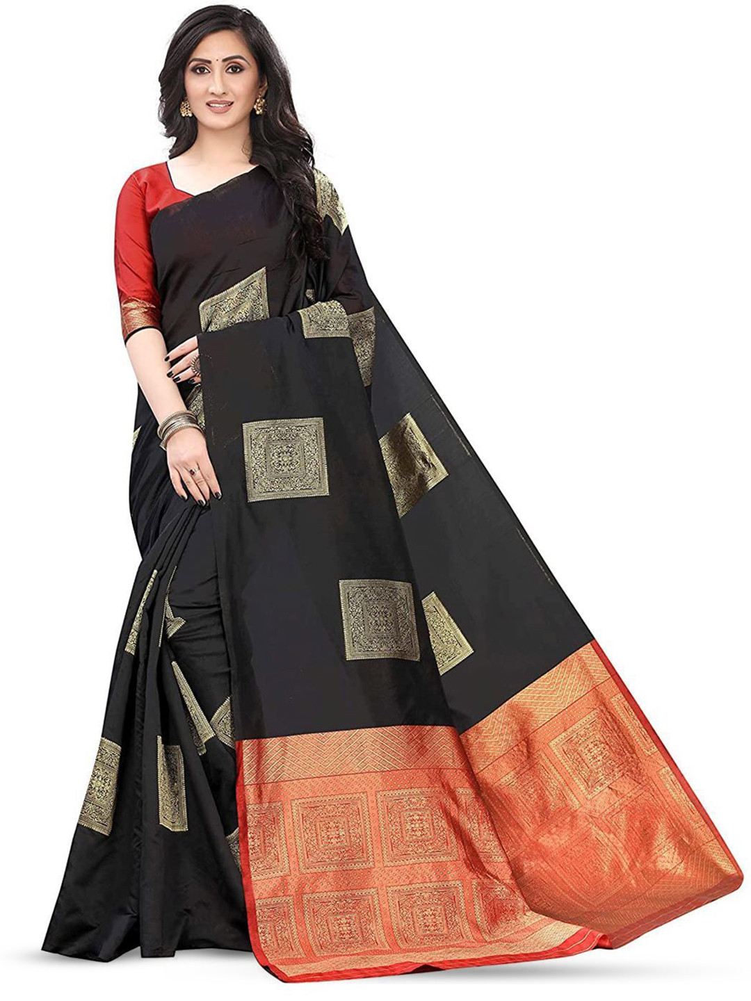 

APNISHA Woven Design Zari Pure Silk Banarasi Saree, Black
