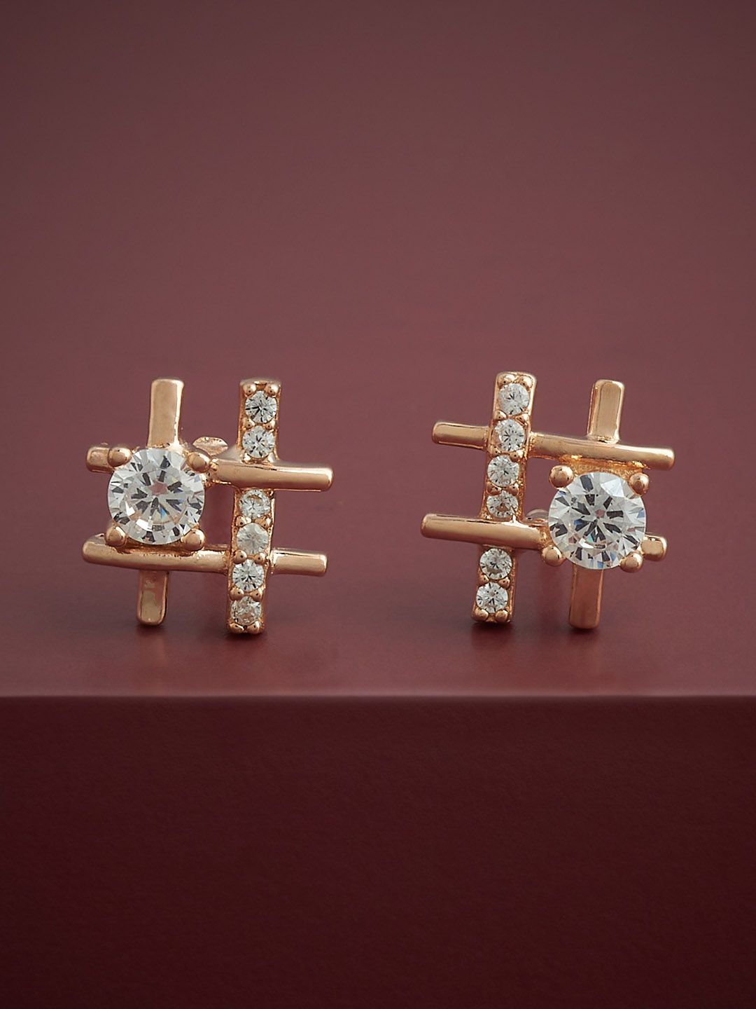 

Kushal's Fashion Jewellery 92.5 Silver Rose Gold-Plated Stone Studded Studs
