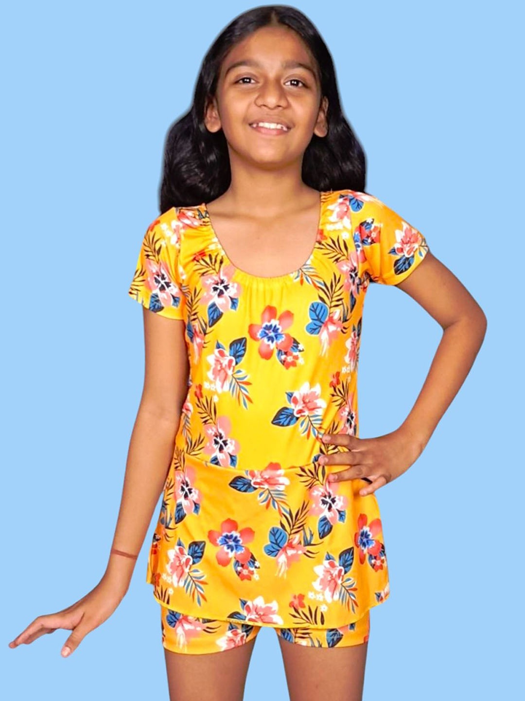 

Aqua Holic Girls Floral Printed Swim Legsuit, Yellow