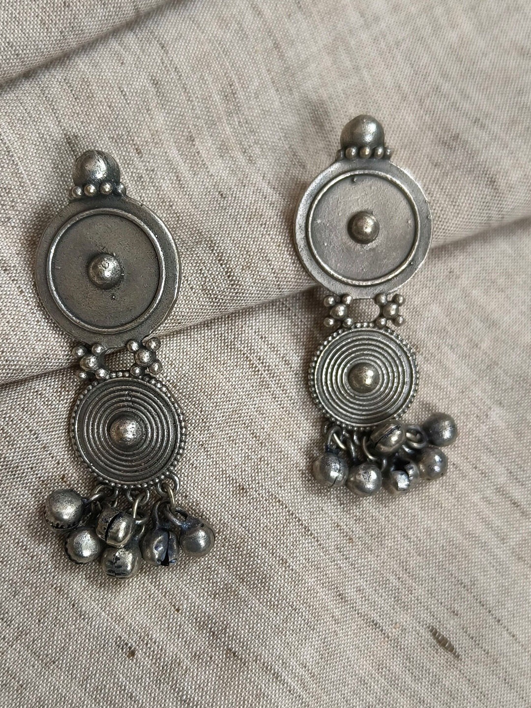 

Molcha Contemporary Shaped Oxidised Drop Earrings, Silver
