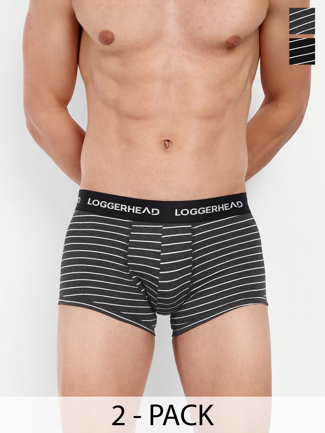 

LOGGERHEAD Pack Of 2 Striped Mid Rise Trunks - LHYT011-ANTRA-BLACK-ANTRA-BLACK