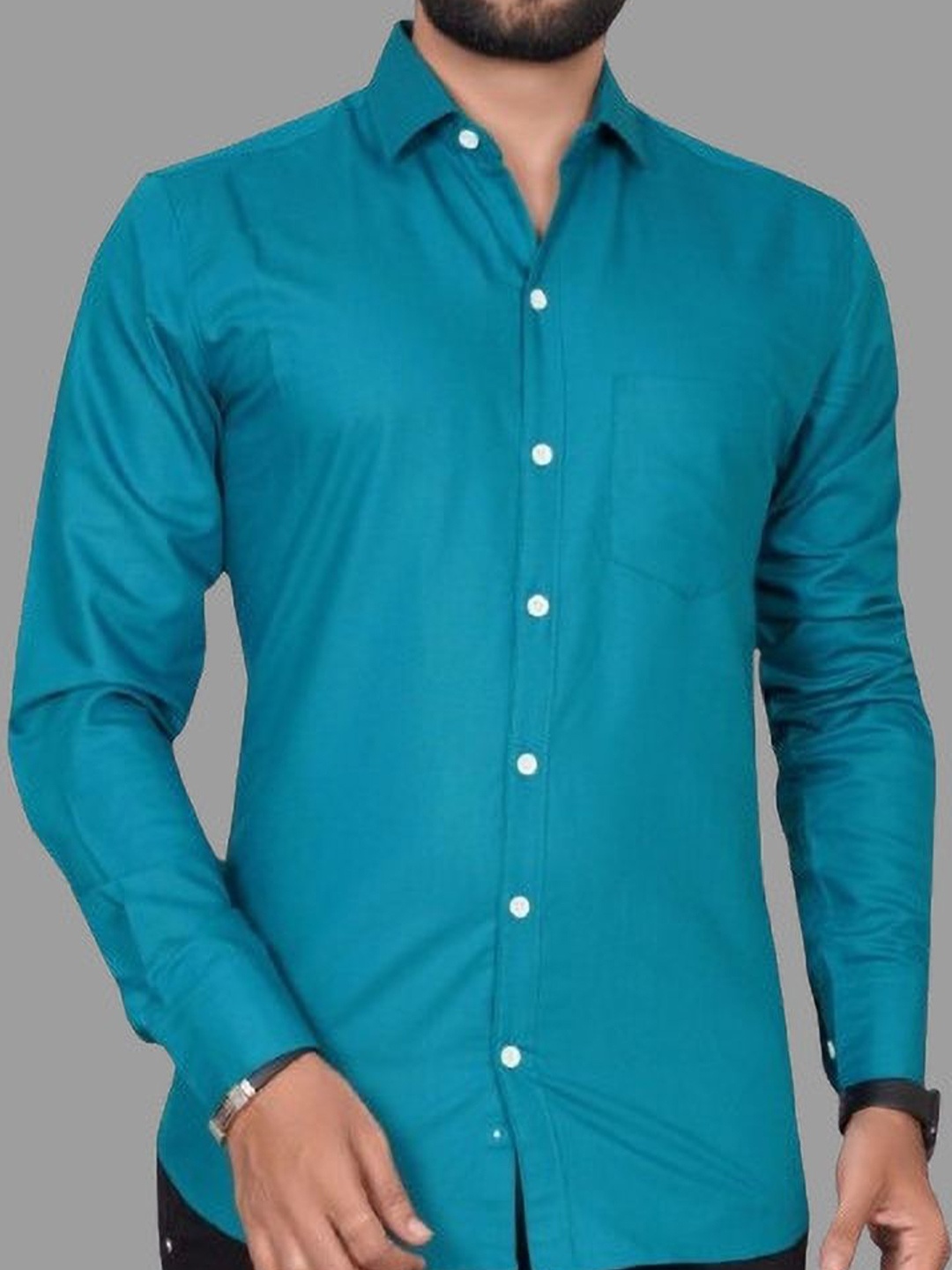 

Metronaut Men Standard Regular Fit Spread Collar Solid Cotton Casual Shirt, Blue