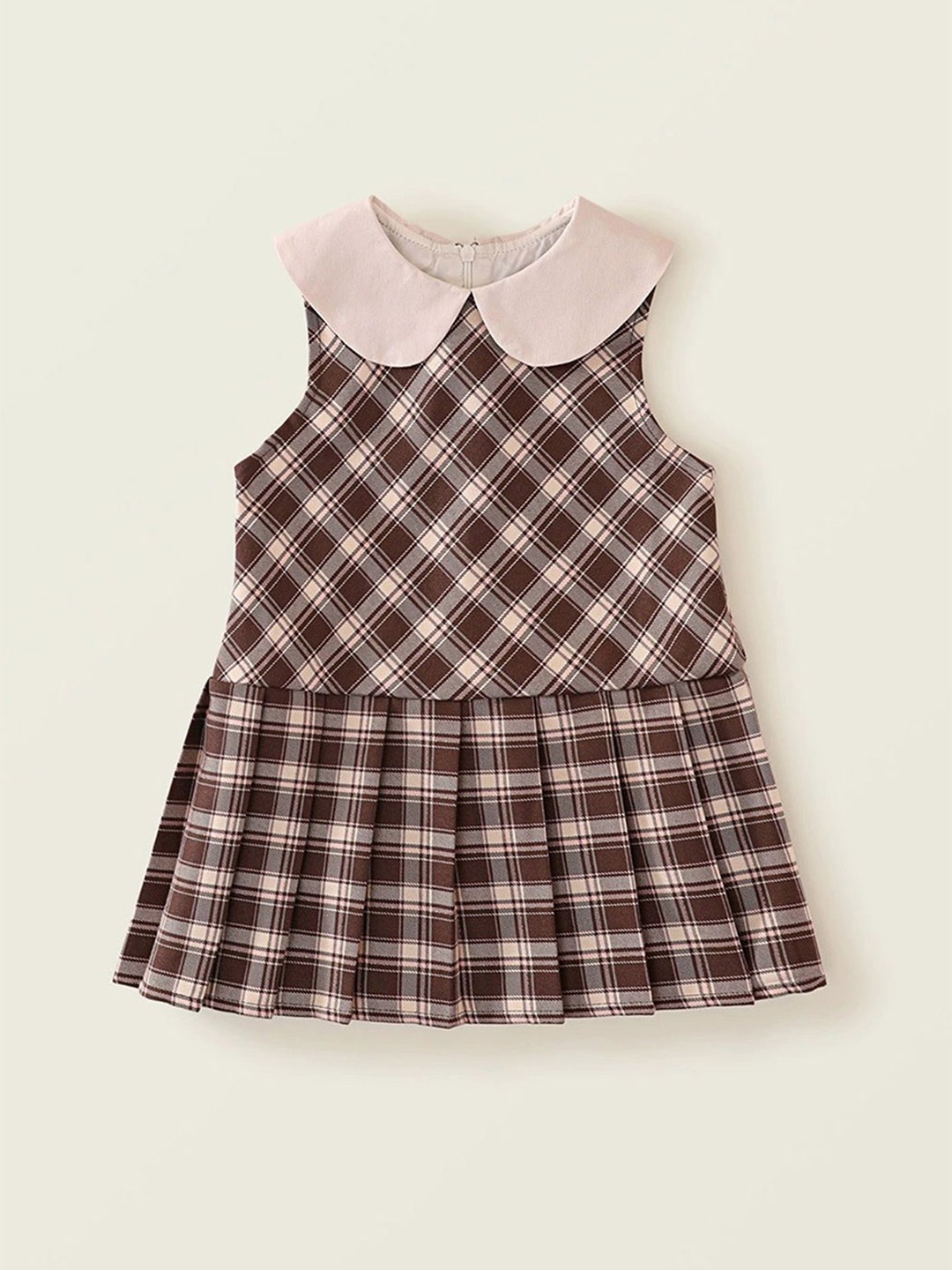 

LULU & SKY Girls Checked Fit and Flare Dress, Khaki